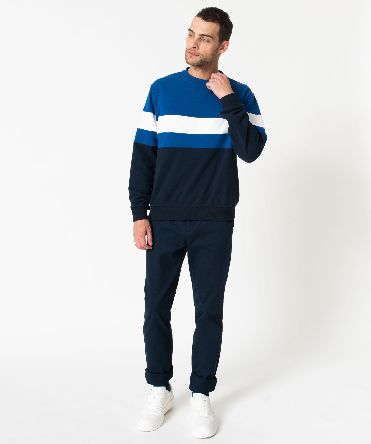 Sweat en maille bouclette tricolore homme bleu fonce | GEMO
