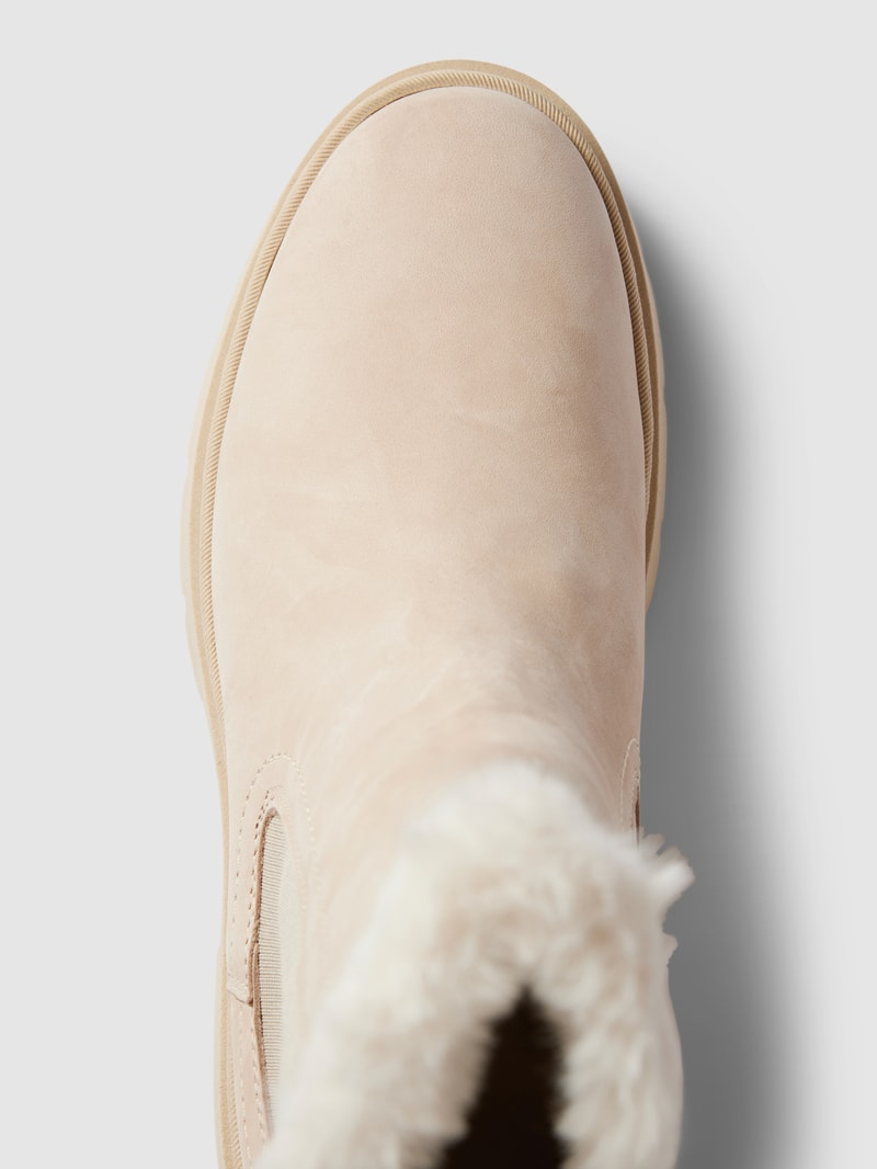 Chelsea Boots aus Leder mit Kunstfellbesatz in beige