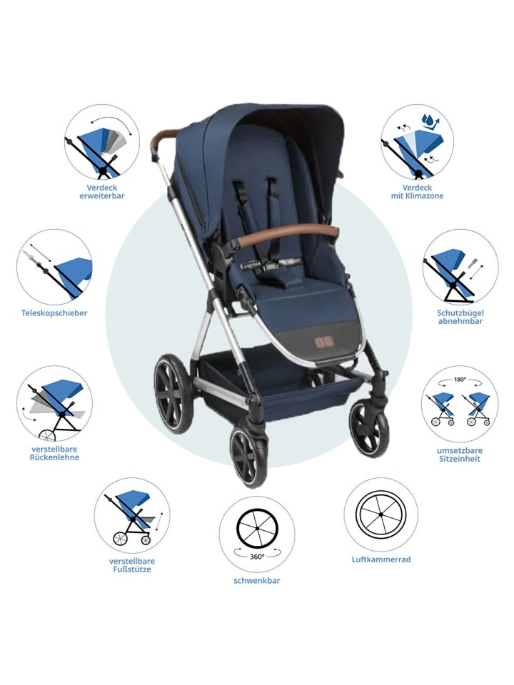ABC-Design 3in1 Kombi-Kinderwagen-Set Timbo 4 mit Babywanne, in blau,silber günstig kaufen onesize