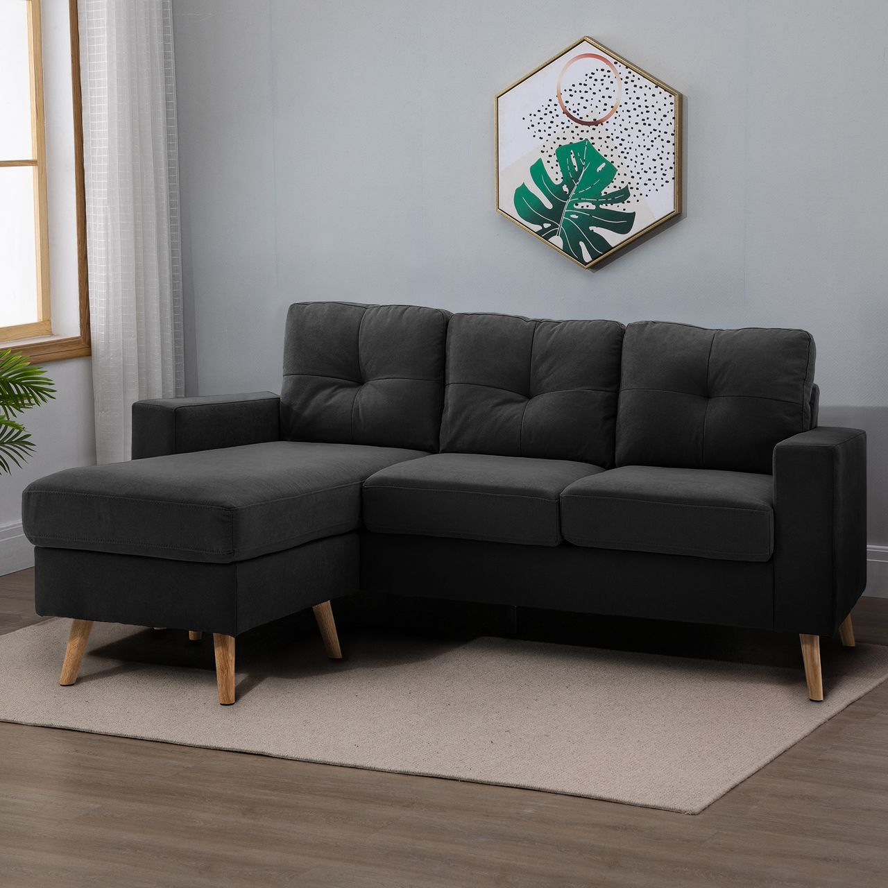 HOMCOM Ecksofa Eckcouch in L-Form, Eckgarnitur in Leinenoptik Couchgarnitur