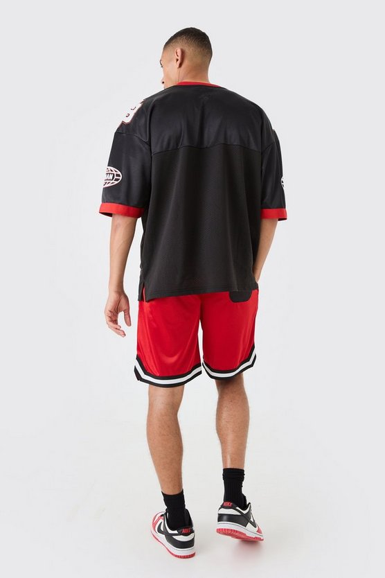 Oversize Mesh Baseball T-Shirt mit Satin-Applikation