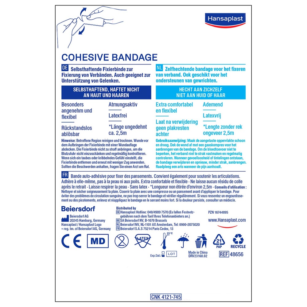 hansaplast Bande cohésive Bleue Bandage, pansement, sparadrap