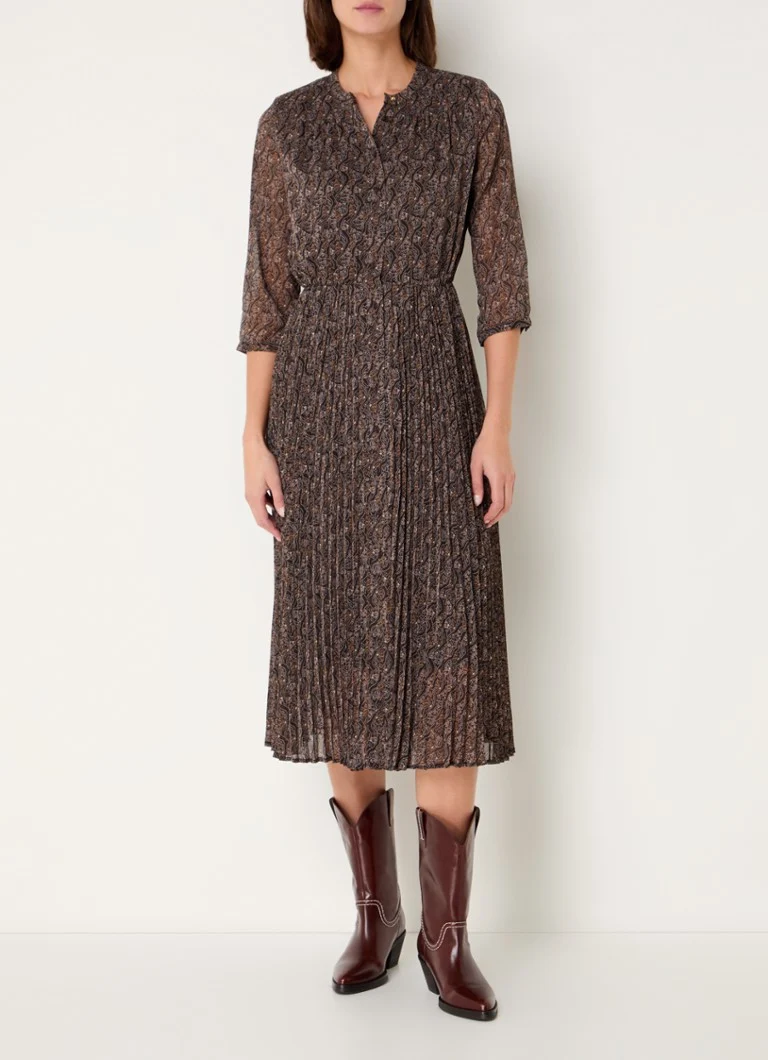 Rochie midi semitransparentă, tip cămașă, cu imprimeu și pliuri, de la Sessùn.