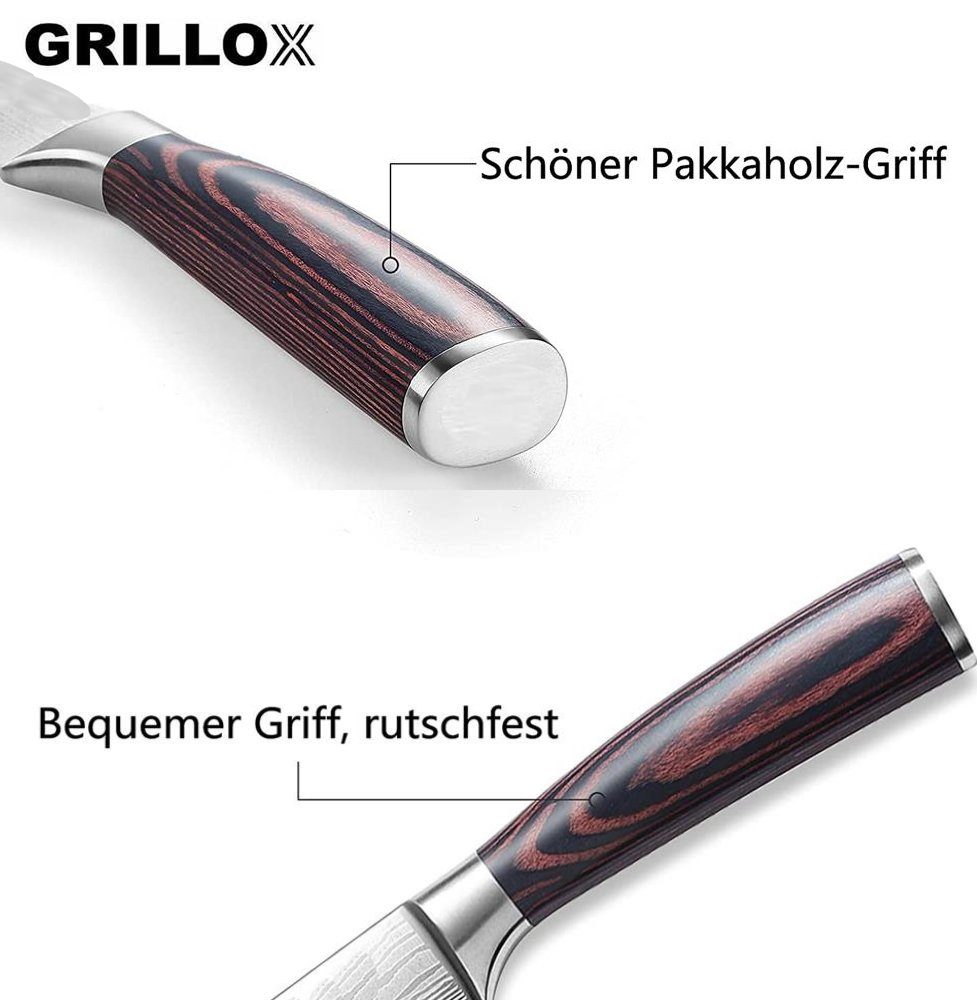 MAVURA Fleischmesser GRILLOX Fleischmesser Tranchiermesser Profi Chefmesser 20cm Küchenmesser Metzgermesser Kochmesser Edelstahl Scharf Pakka Holz im Damast Look