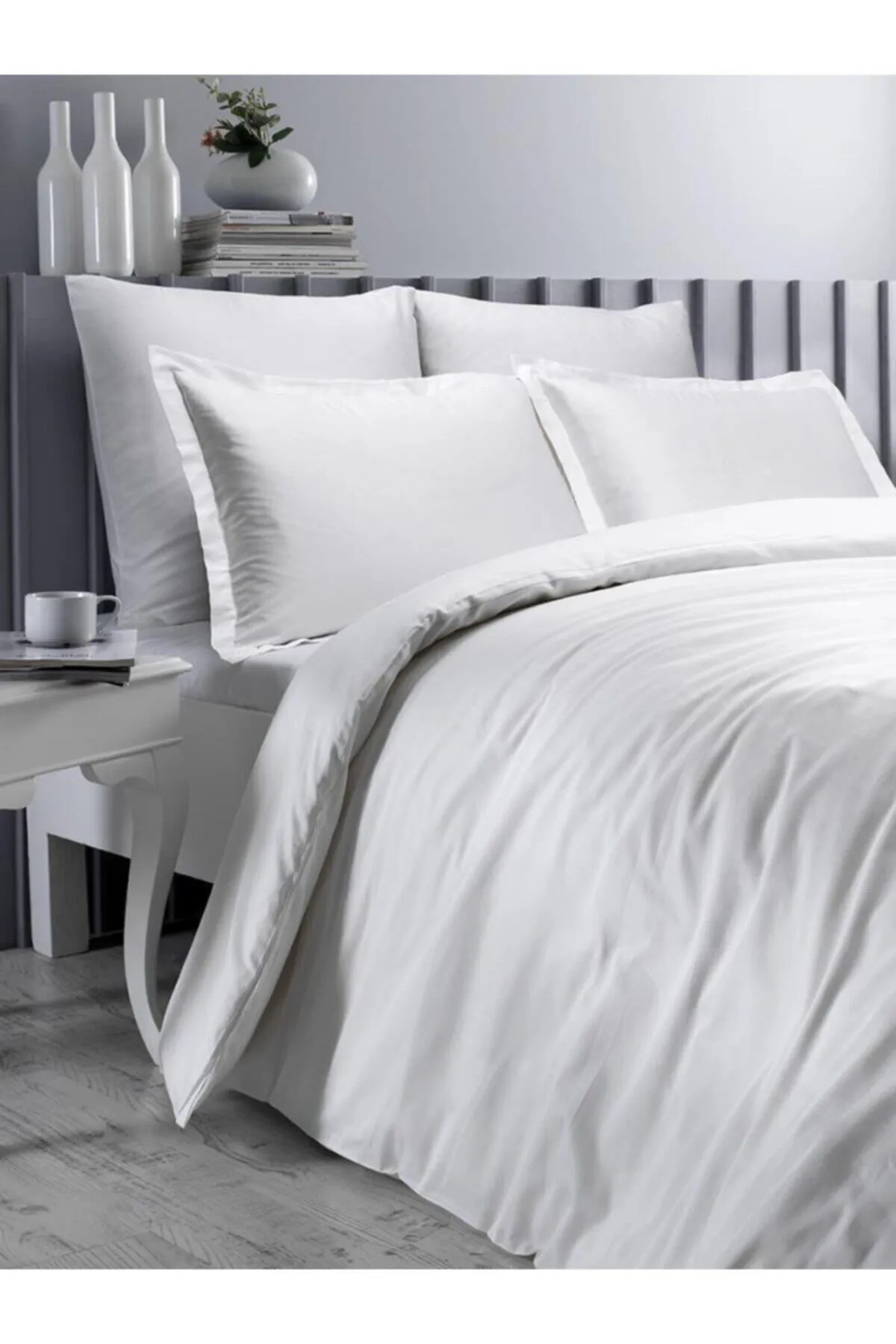 Karna Home  Karna Classic Doppelbett-Bettbezug, Doppelbett-Bettbezug-Set aus Baumwollsatin, Weiß