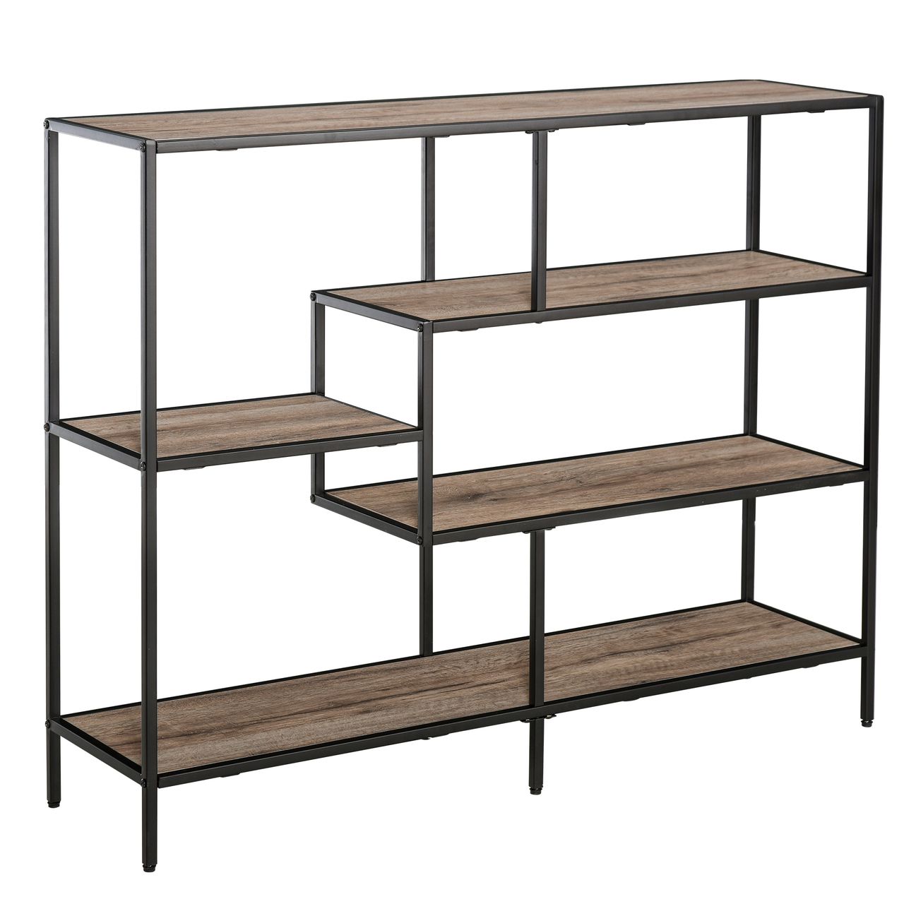 HOMCOM Standregal, Bücherregal Lagerregal Industrieller Stil, Aktenregal, Küchenregal, P2 Spanplatte, Metall, Schwarz helle Eiche, 120 x 32 x 95 cm