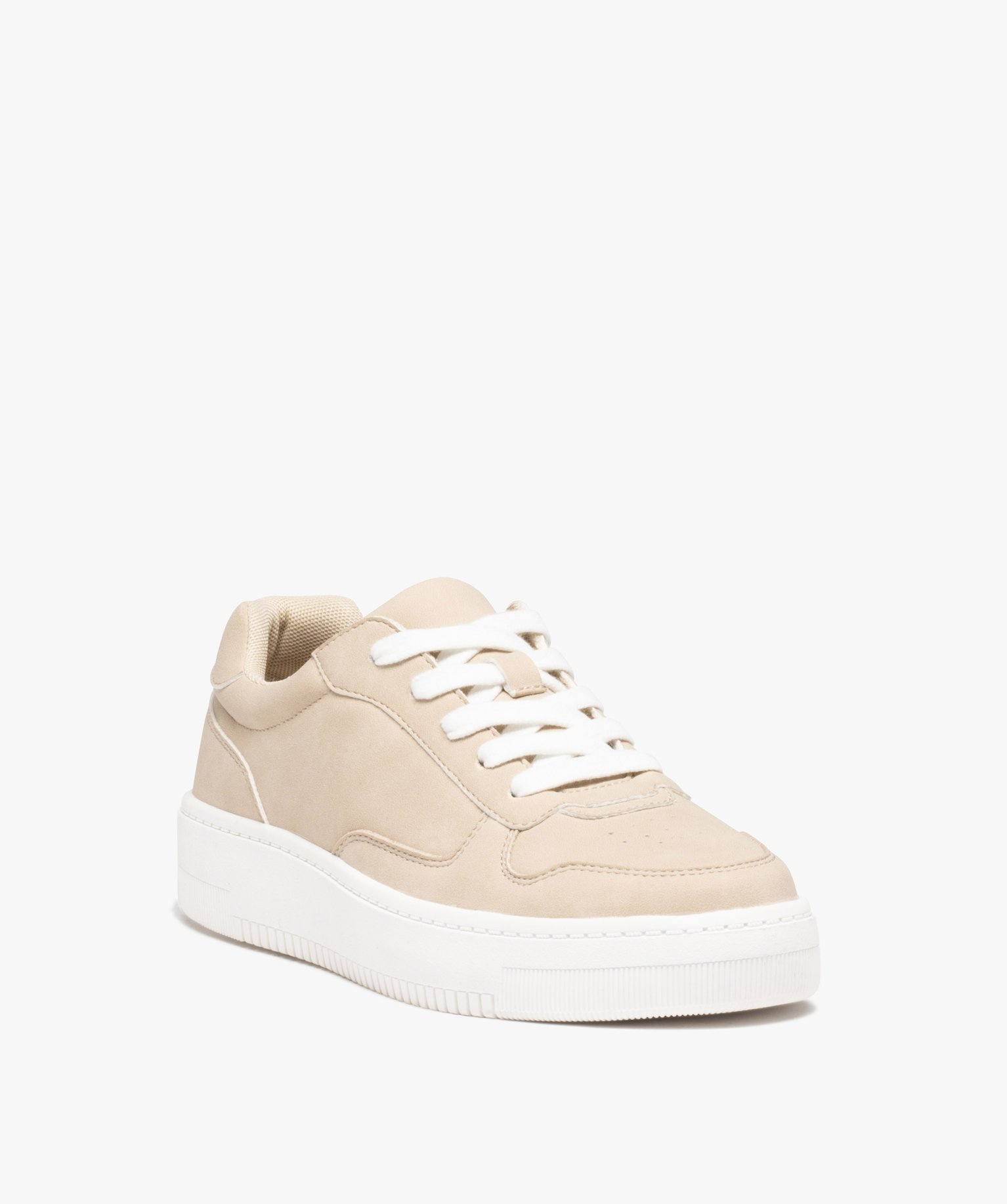 Baskets femme unies à semelle épaisse avec lacets contrast... beige | GEMO