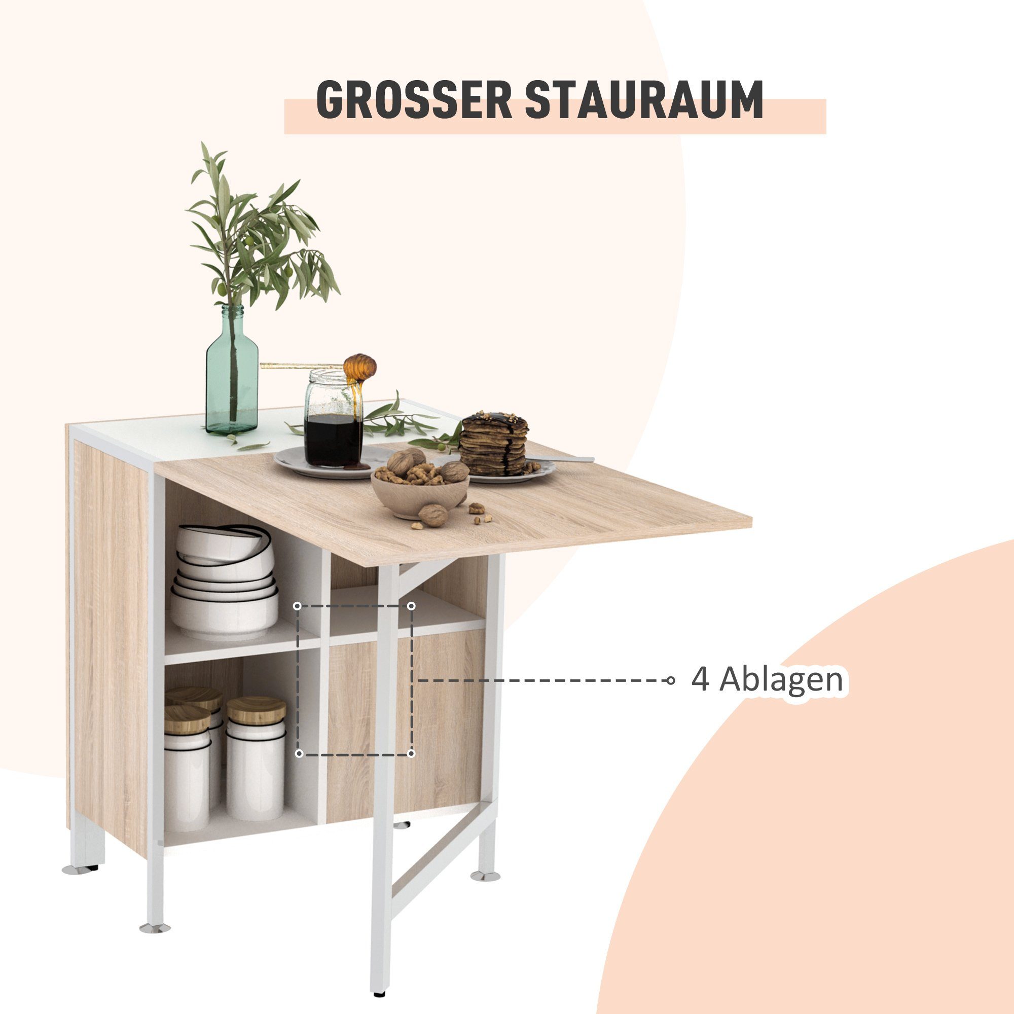 HOMCOM Klapptisch Klapptisch mit Stauraum