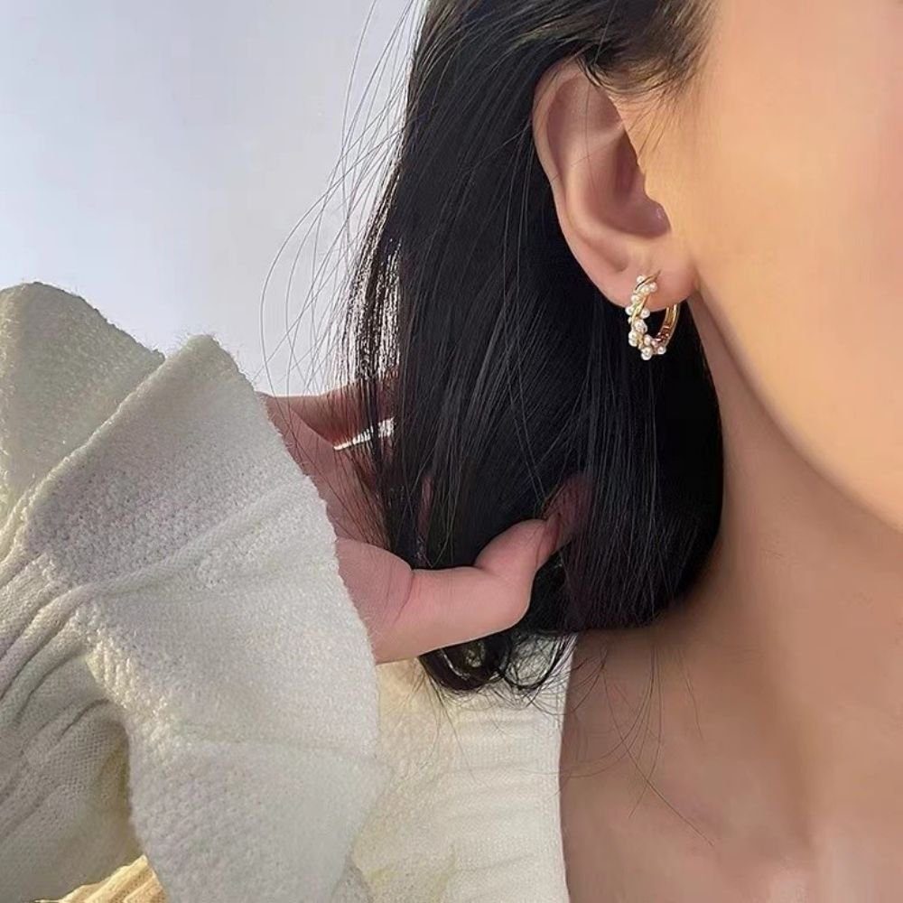 LENBEST Perlenohrringe Sterling Silber Perlen Twist Creolen Ohrringe für Frauen (2-tlg) (2-tlg)