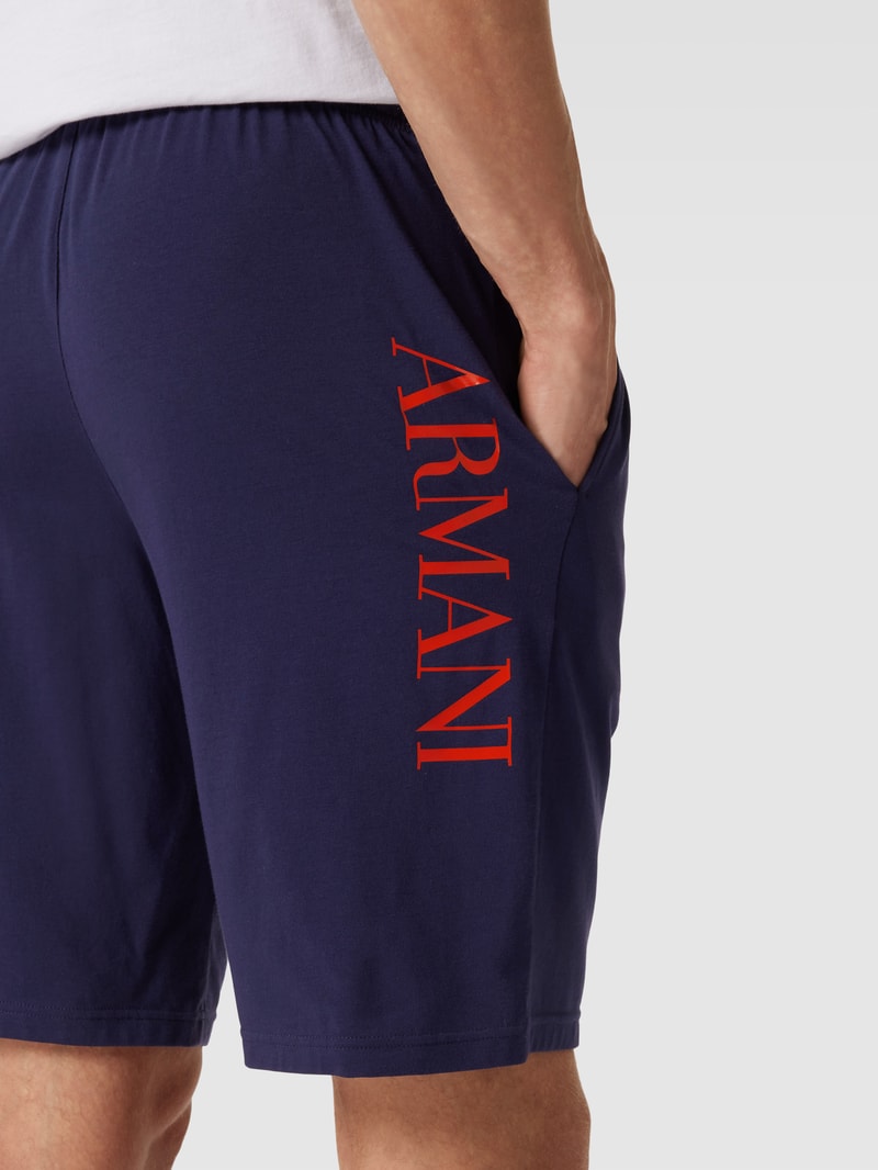 Pyjama-Hose mit Label-Print Modell 'SHINY' in dunkelblau