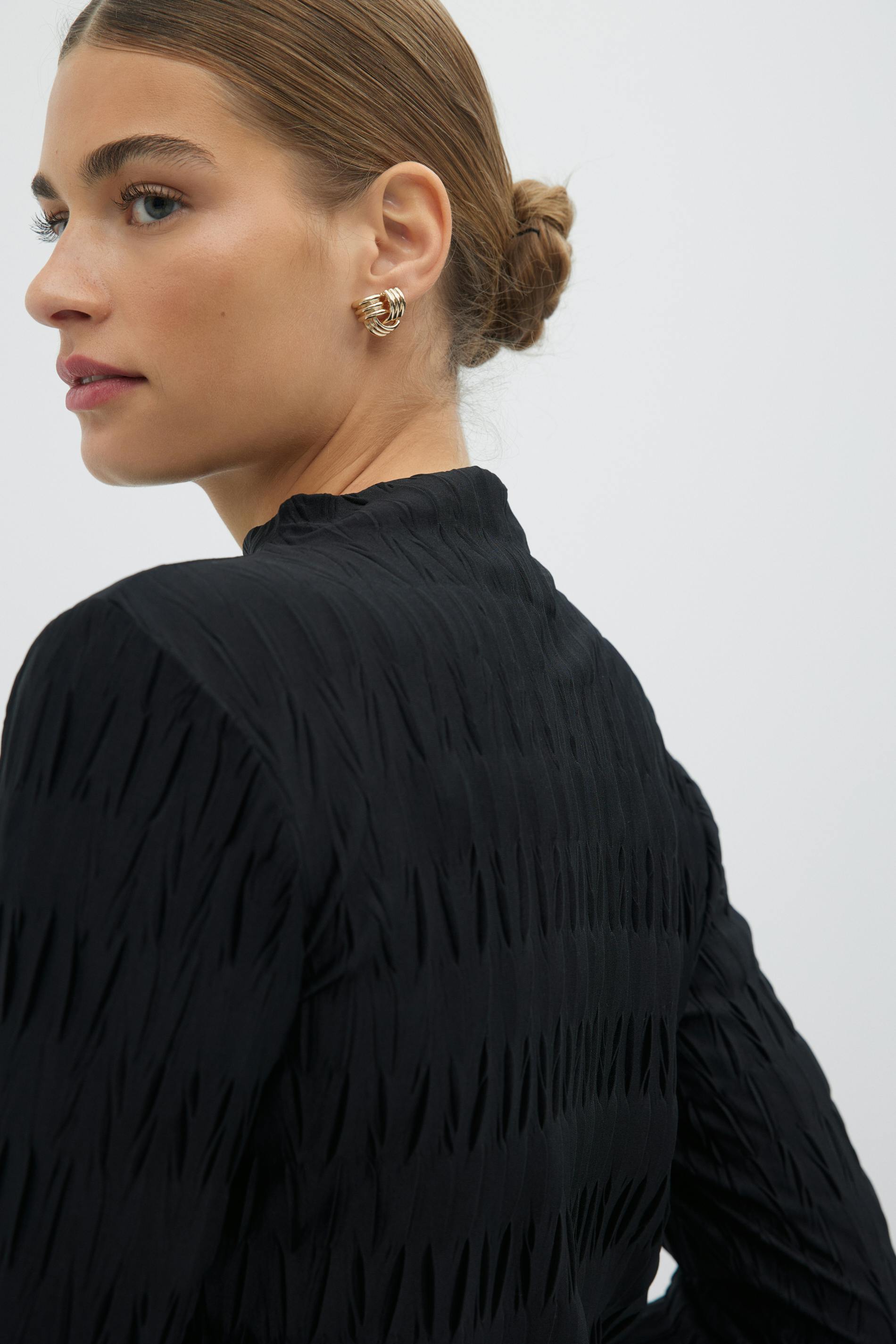 Pleated funnel neck top