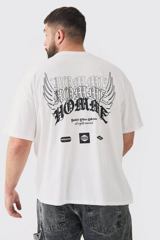 Plus Oversize T-Shirt mit Homme Moto Racing Print