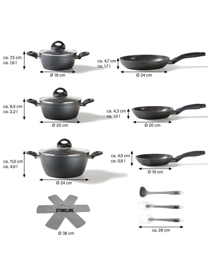 Stoneline Keramik Kochgeschirr-Set 14-teilig | mit Deckeln in Anthrazit günstig kaufen onesize