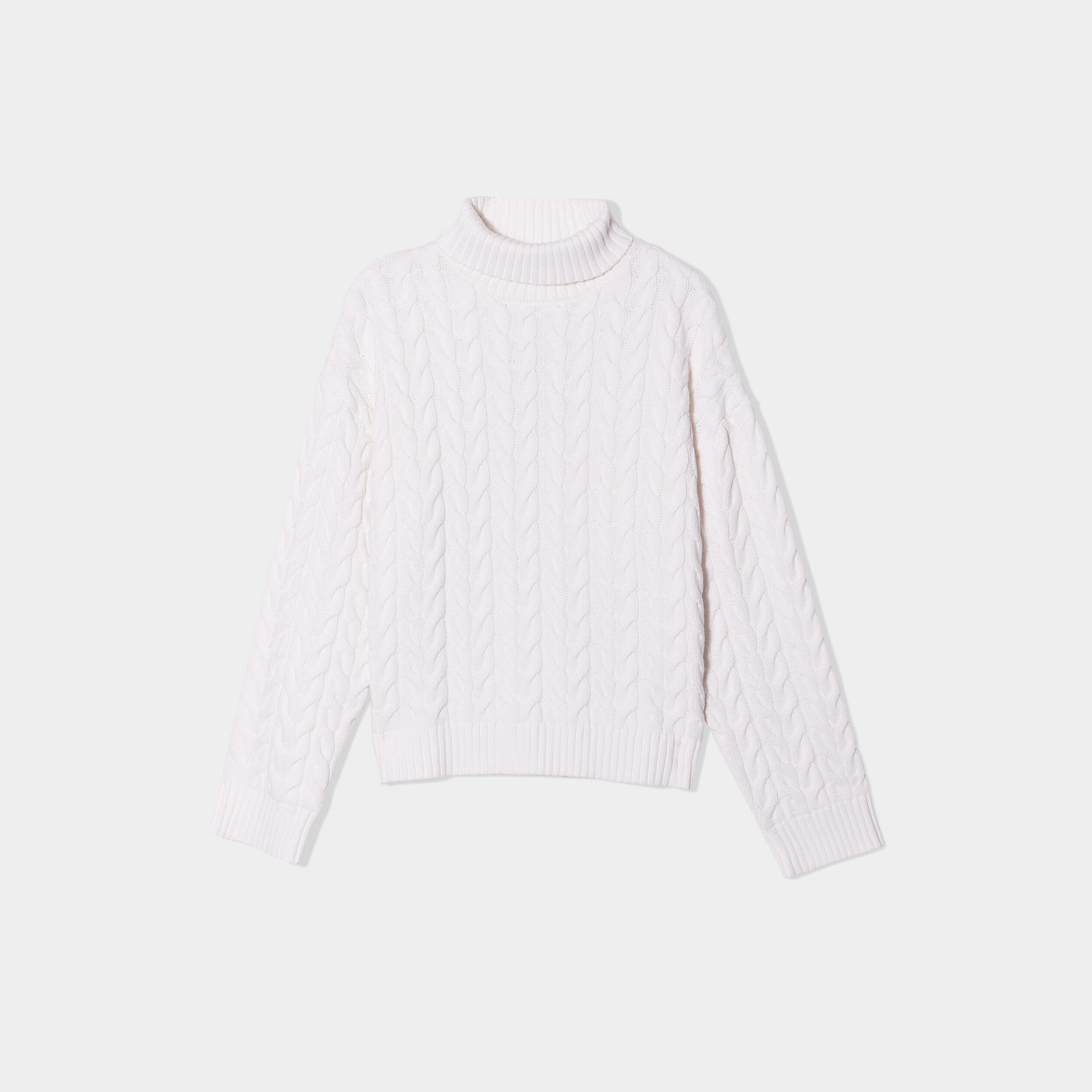 Pull col roulé à torsades court blanc femme | La Halle