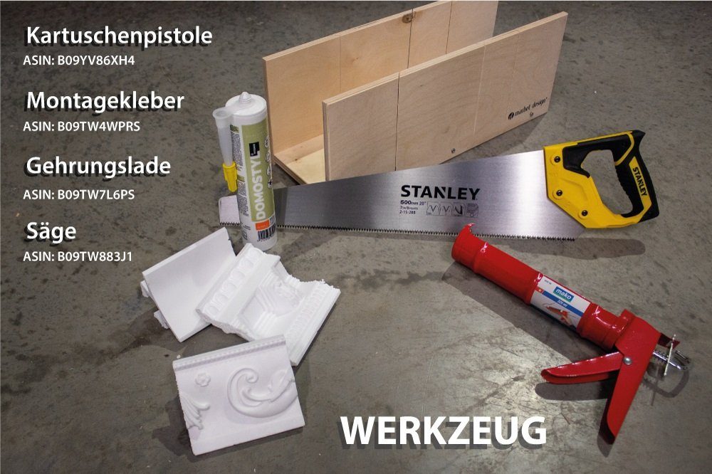 PROVISTON Stuckleiste Polystyrol, 50 x 145 x 2000 mm, Weiß, Deckenleiste