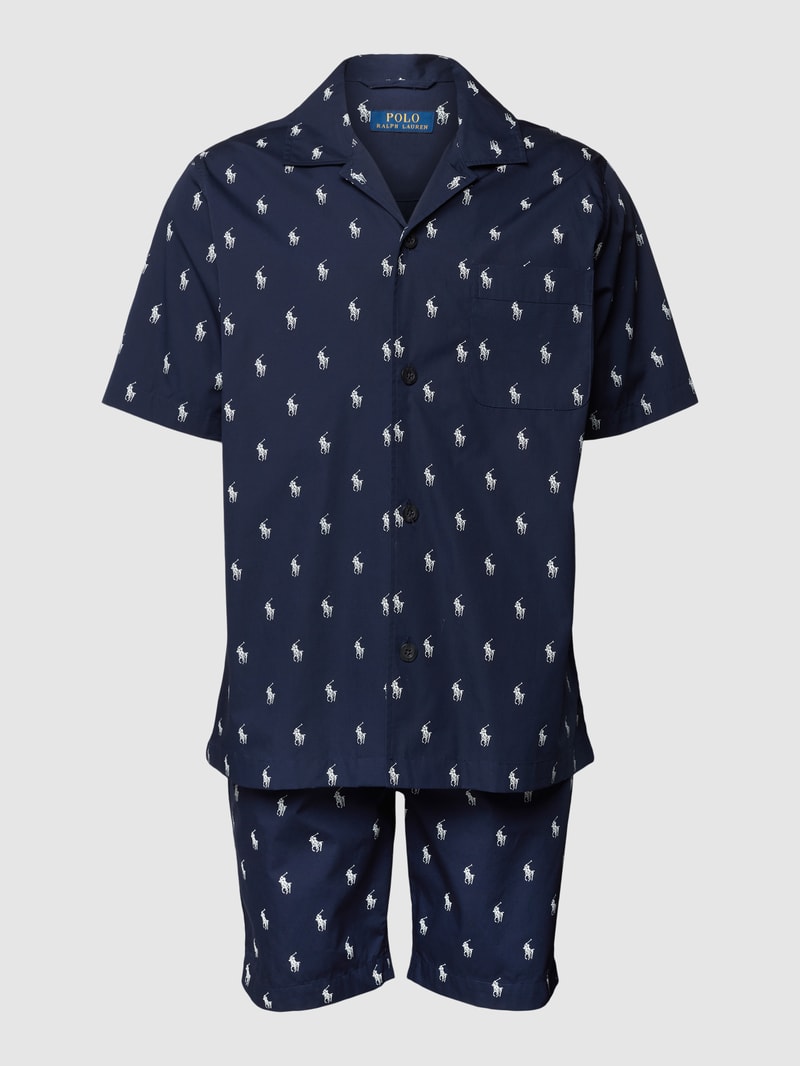 Pyjama mit Allover-Logo Modell 'AOPP WOVEN' in dunkelblau