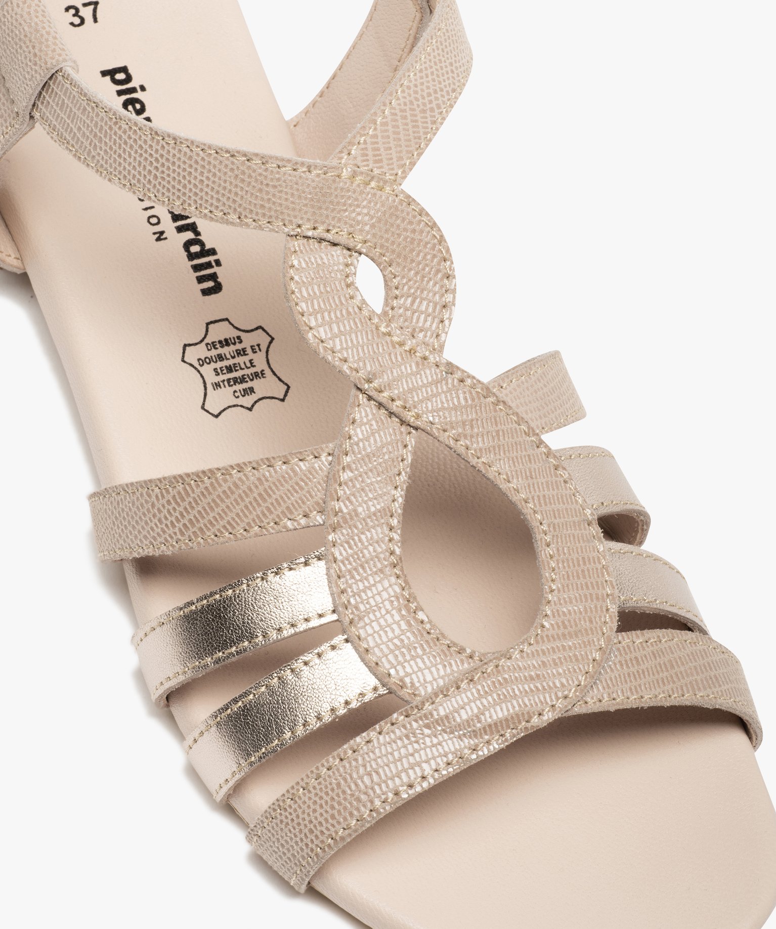 Sandales femme plates dessus cuir métallisé – Pierre Cardin bronze | GEMO