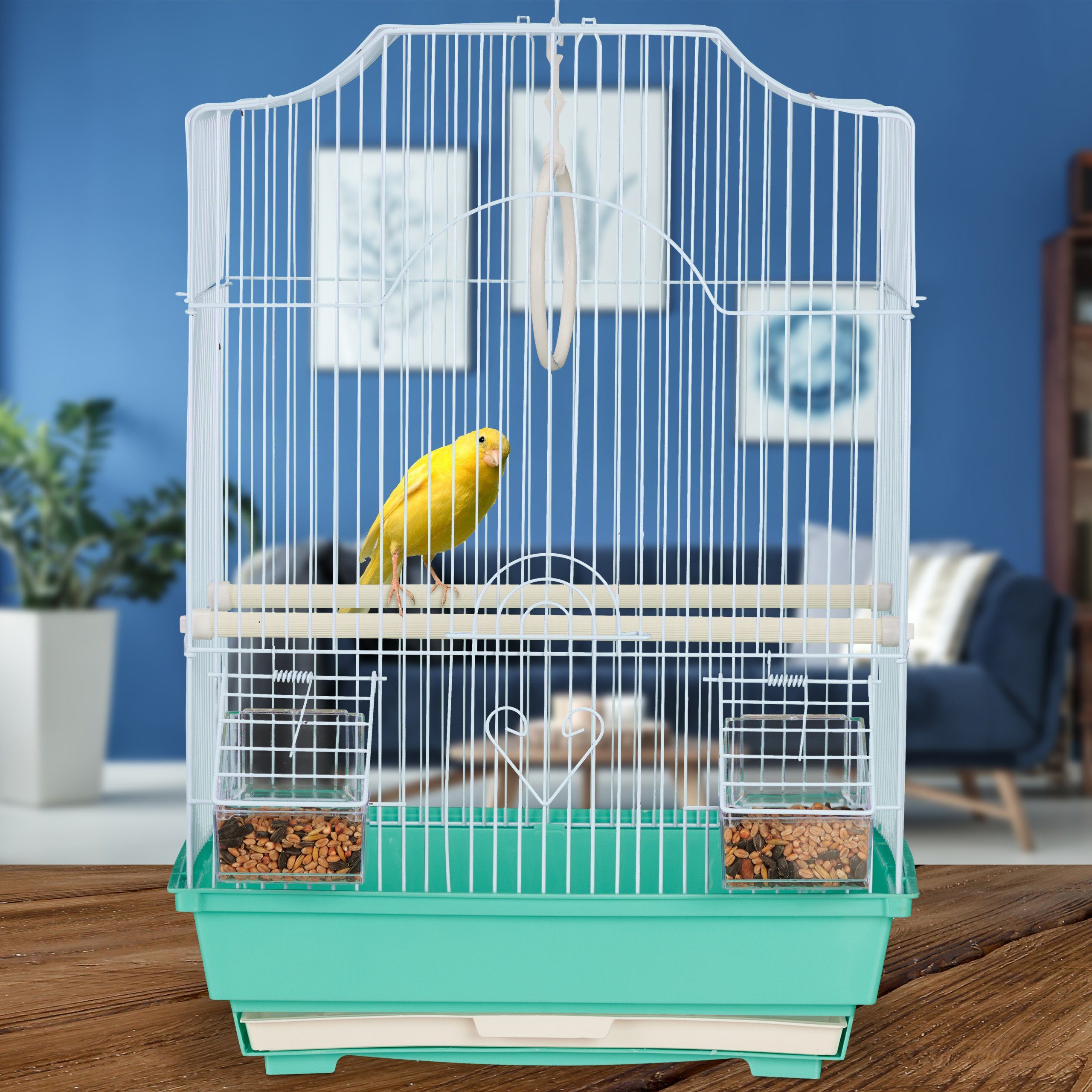 relaxdays Vogelkäfig Vogelkäfig mit Sitzstangen, Grün