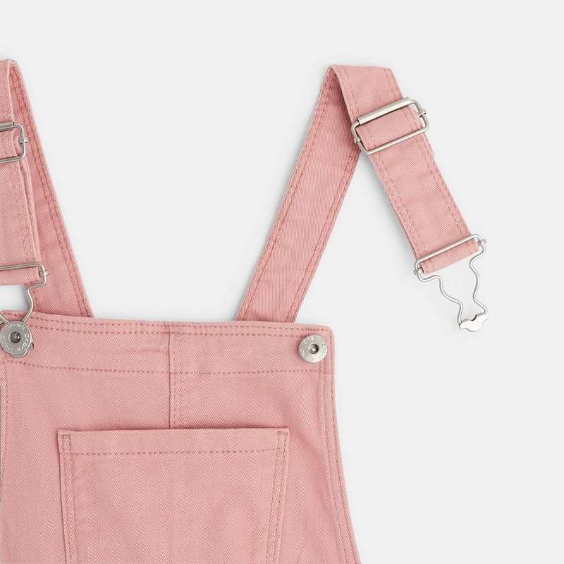 Salopette en toile unie rose fille