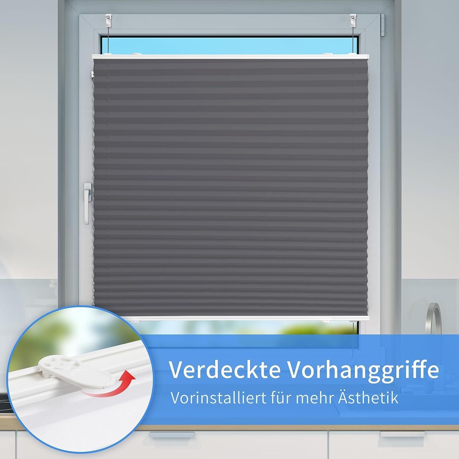 Plissee Faltrollo Ohne Bohren, OUBO, Klemmträger,Easyfix, Lichtschutz, verspannt, Klemmfix, Jalousie für Fenster & Tür, einfach Montage