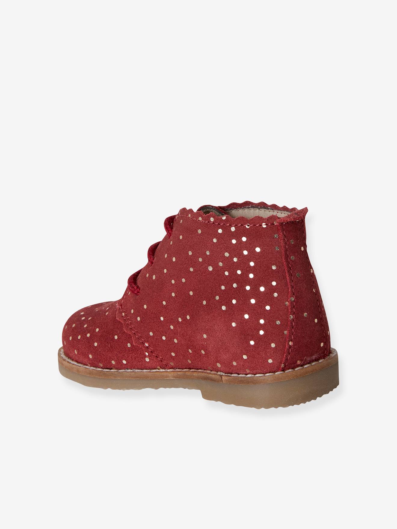 Bottines lacées cuir bébé fille bordeaux