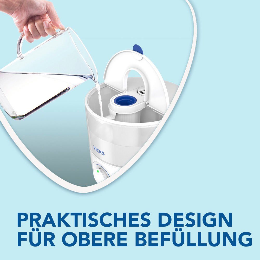 WICK Luftbefeuchter Obere Befüllung Kaltluft Ultraschall Luftbefeuchter - WUL585E, 2 l Wassertank, Neue Reinigungsfunktion: Anzeige mit Licht und Ton