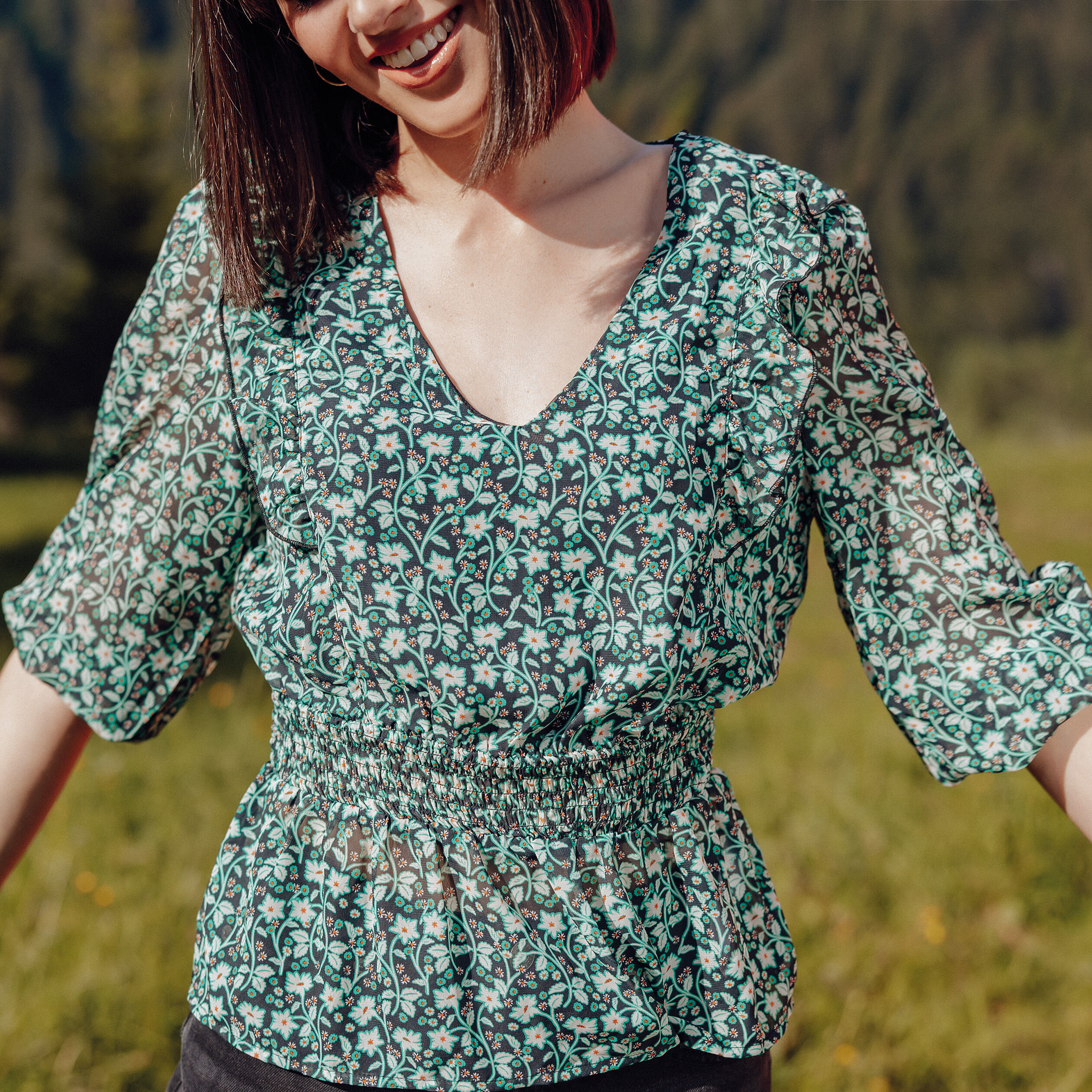 Blouse manches 3/4 noir femme | Cache Cache