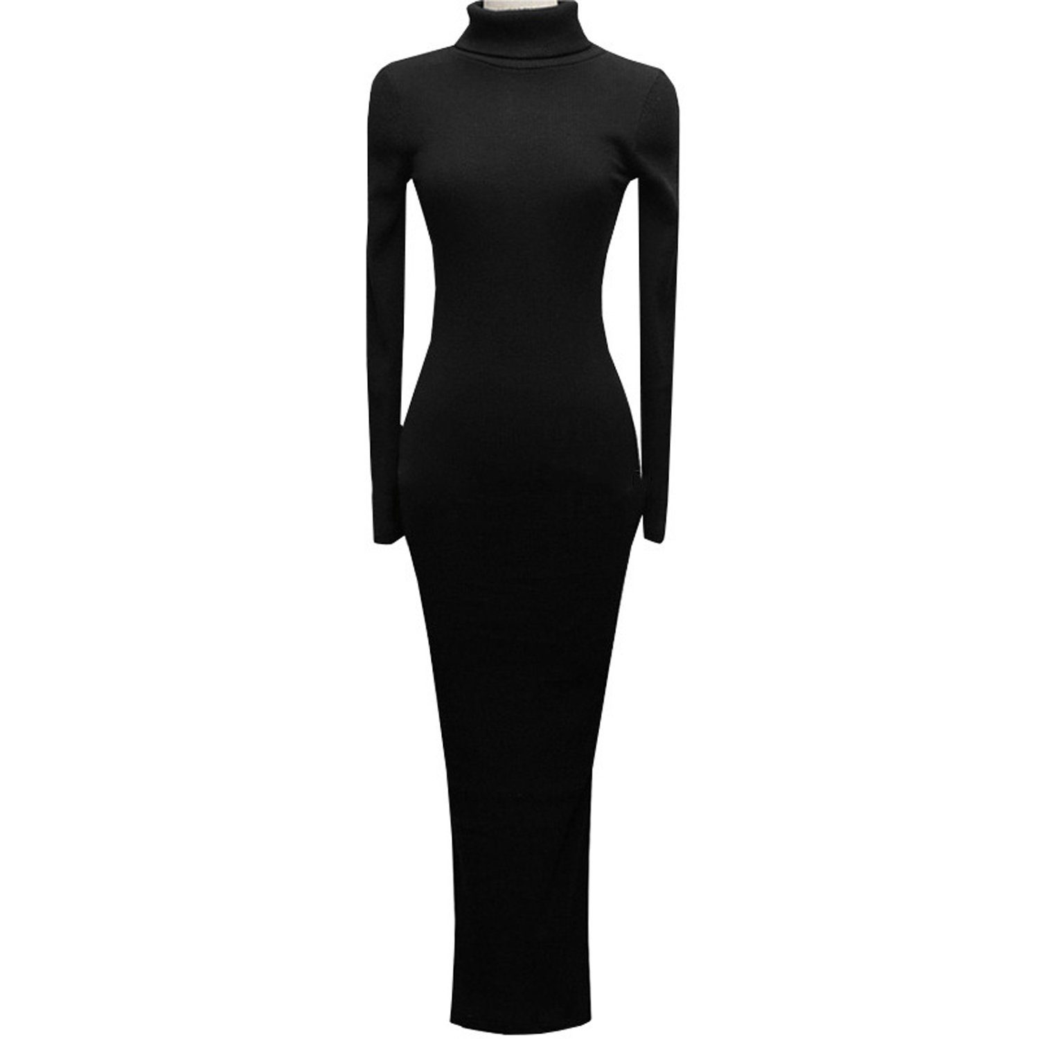 aikidio Stillkleid Einfarbiges, schlankes, sexy Langarm-Rollkragenkleid