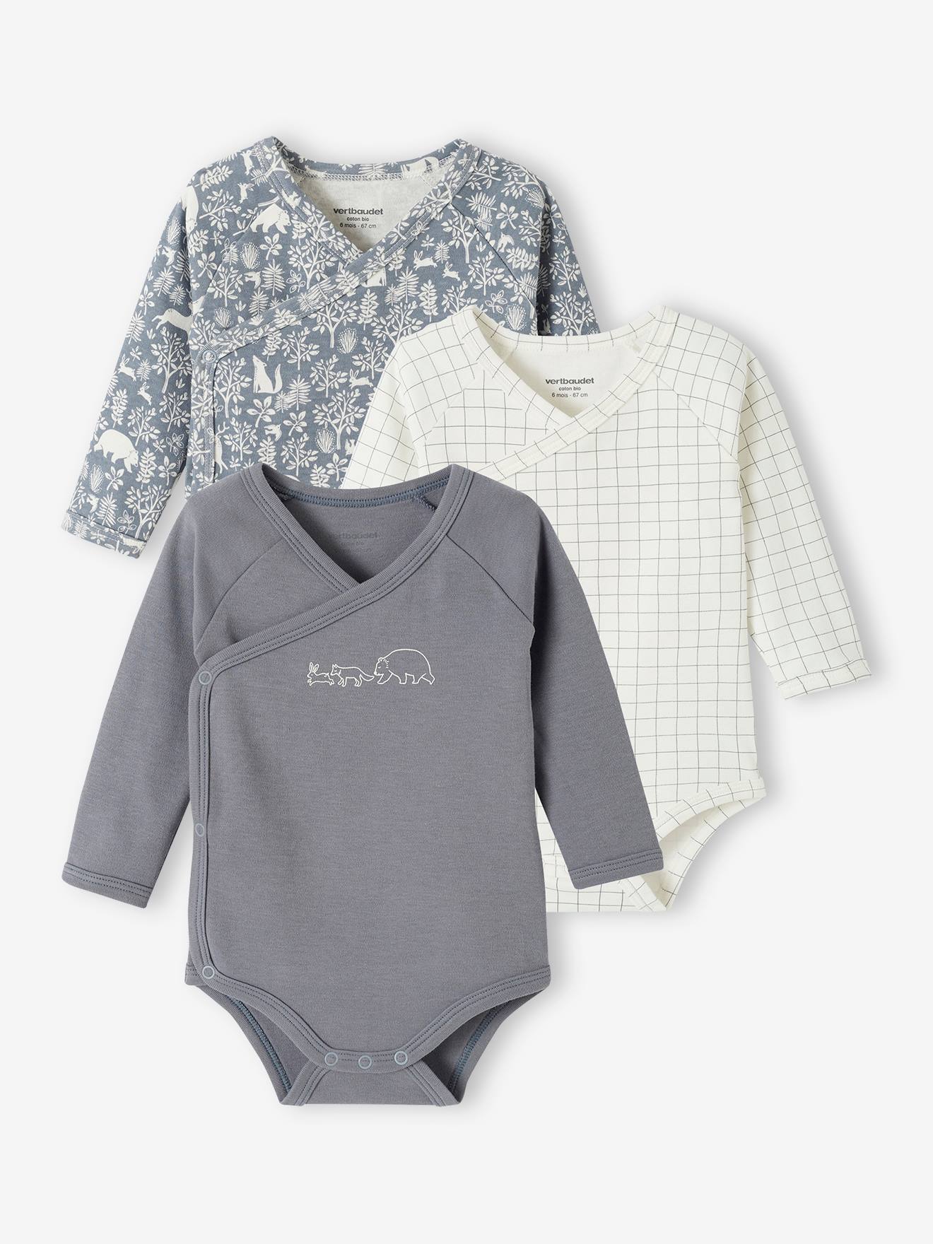 Lot de 3 bodies manches longues bébé en coton bio ouverture naissance rose poudré