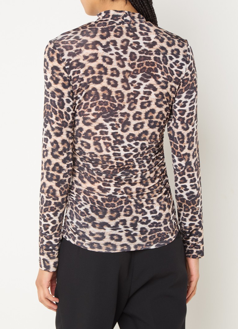 Farm Rio Top with leopard print and stand-up collar
