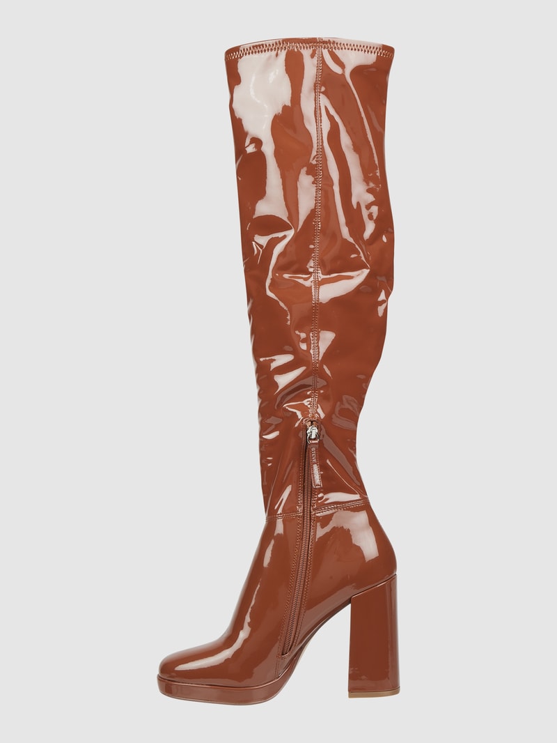 Overknees in Lack-Optik Modell 'Magnifico' in cognac