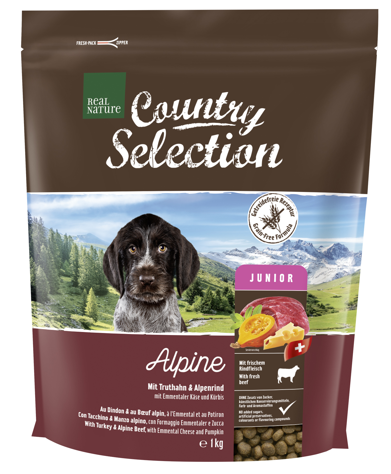 REAL NATURE Hundetrockenfutter REAL NATURE Country Selection Junior Alpine Truthahn & Alpenrind 1 kg