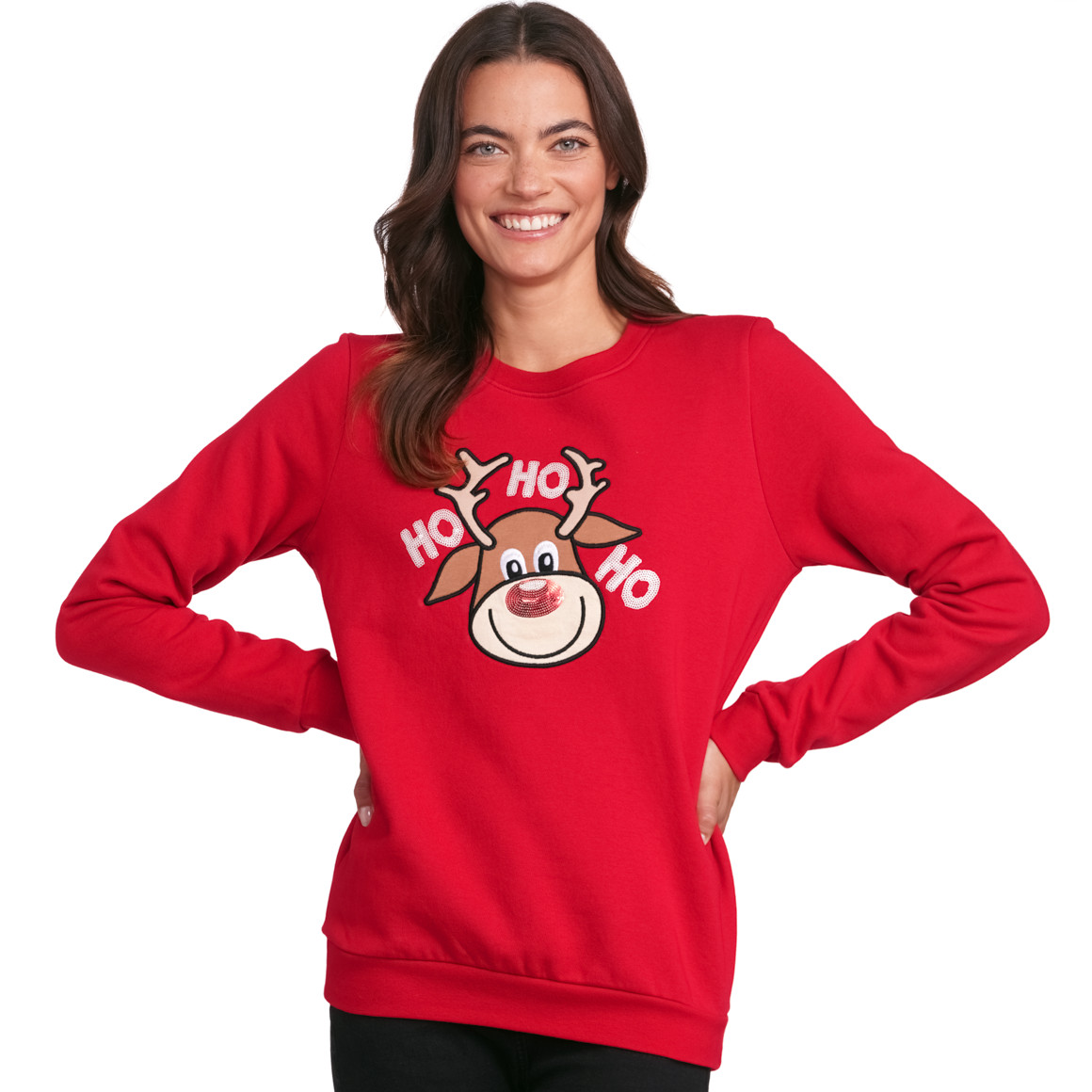 Damen Weihnachtssweatshirt mit Applikation rot