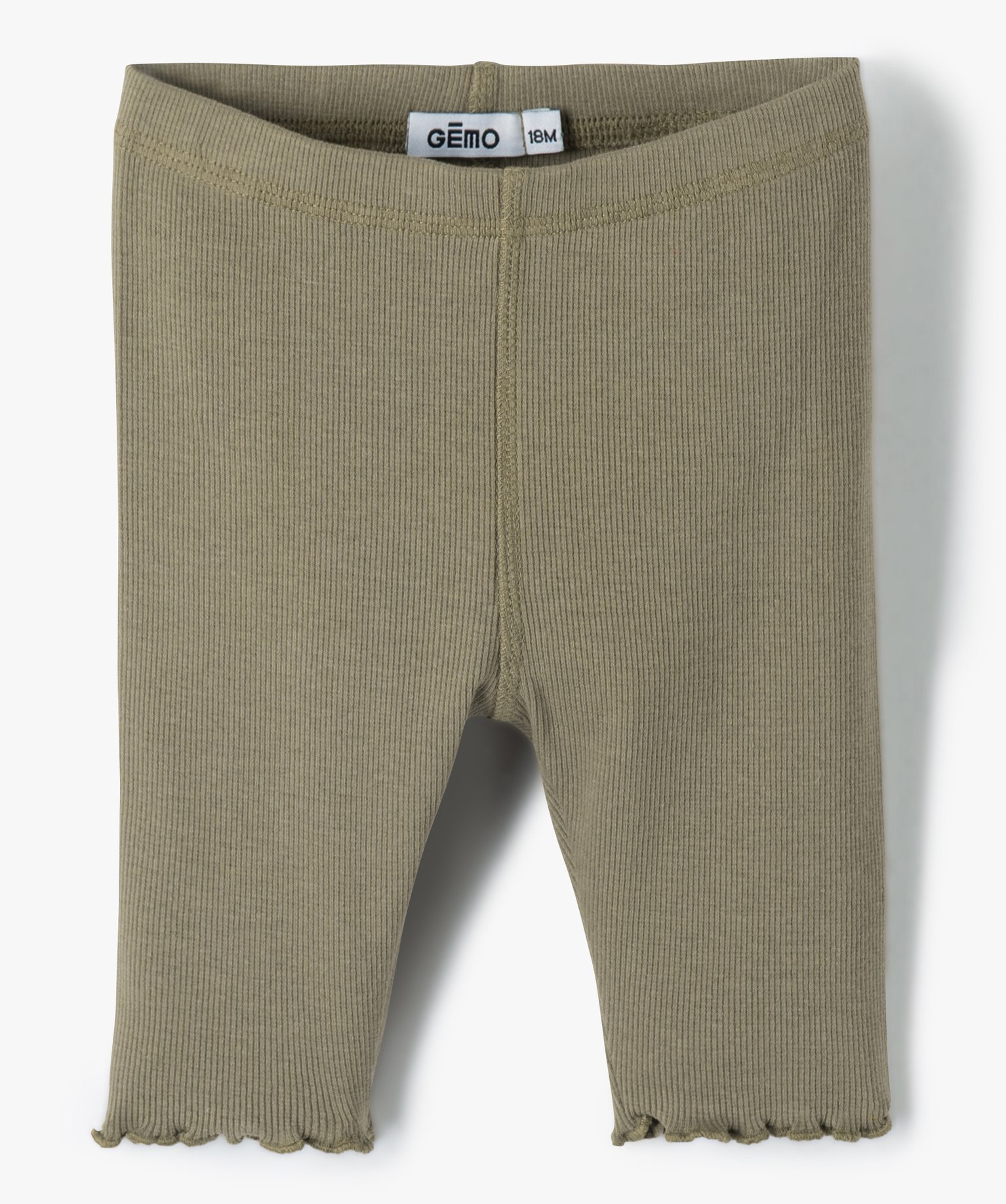 Legging bébé fille court en maille ctelée kaki | GEMO