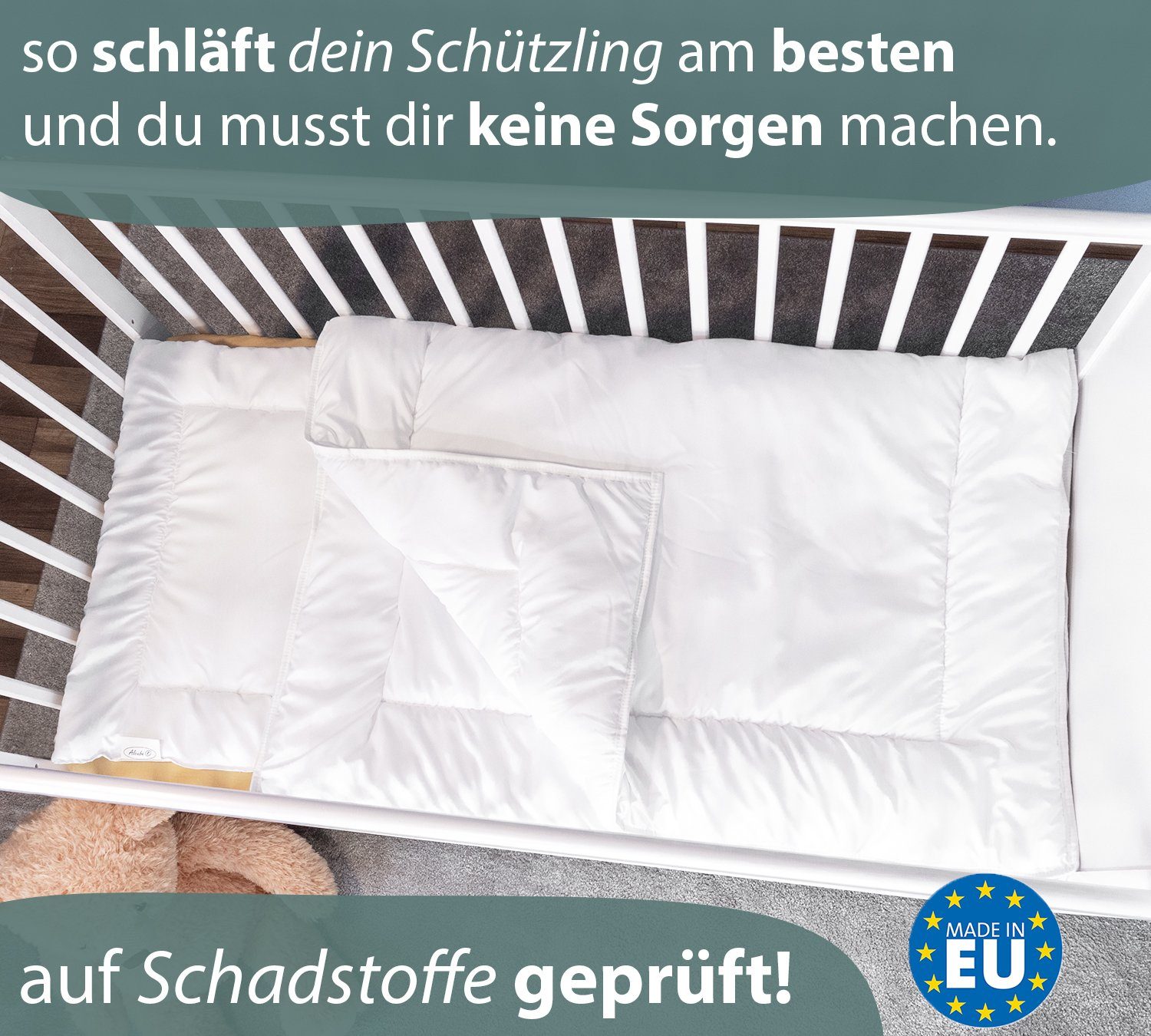 Kinderbettdecke + Kopfkissen, LUCA PREMIUM, Alcube, Füllung: 100% Silikonfaser, Bezug: 100% Baumwolle, 4-Jahreszeiten Kinderbettenset 2-teilig Bettdecken Set für Jahreszeit