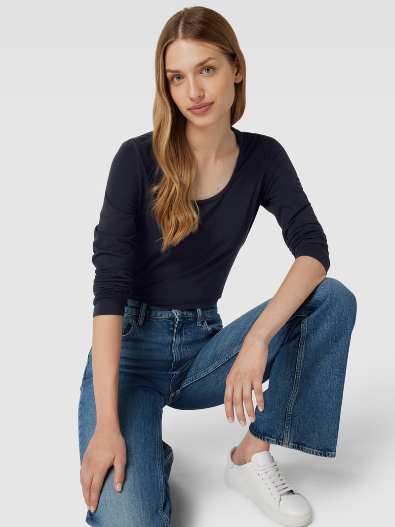 Longsleeve mit U-Ausschnitt Modell 'Basic' in marineblau