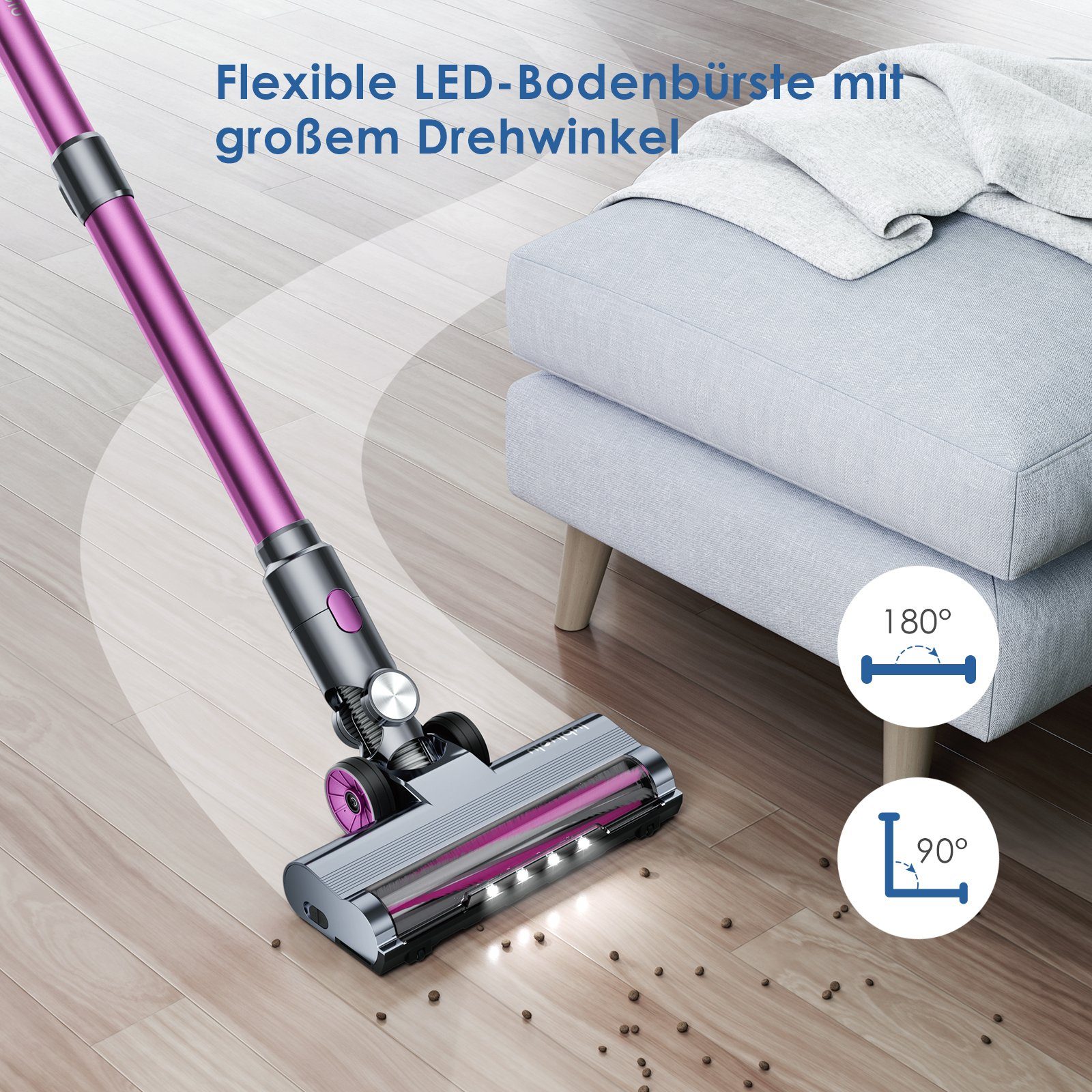 oyajia Akku-Stielstaubsauger Akku Staubsauger mit Smart Touchscreen Automatische Sauganpassung, 250,00 W, beutellos, Mit integrierter Ladestation, 25kPa, 50 Min. Laufzeit