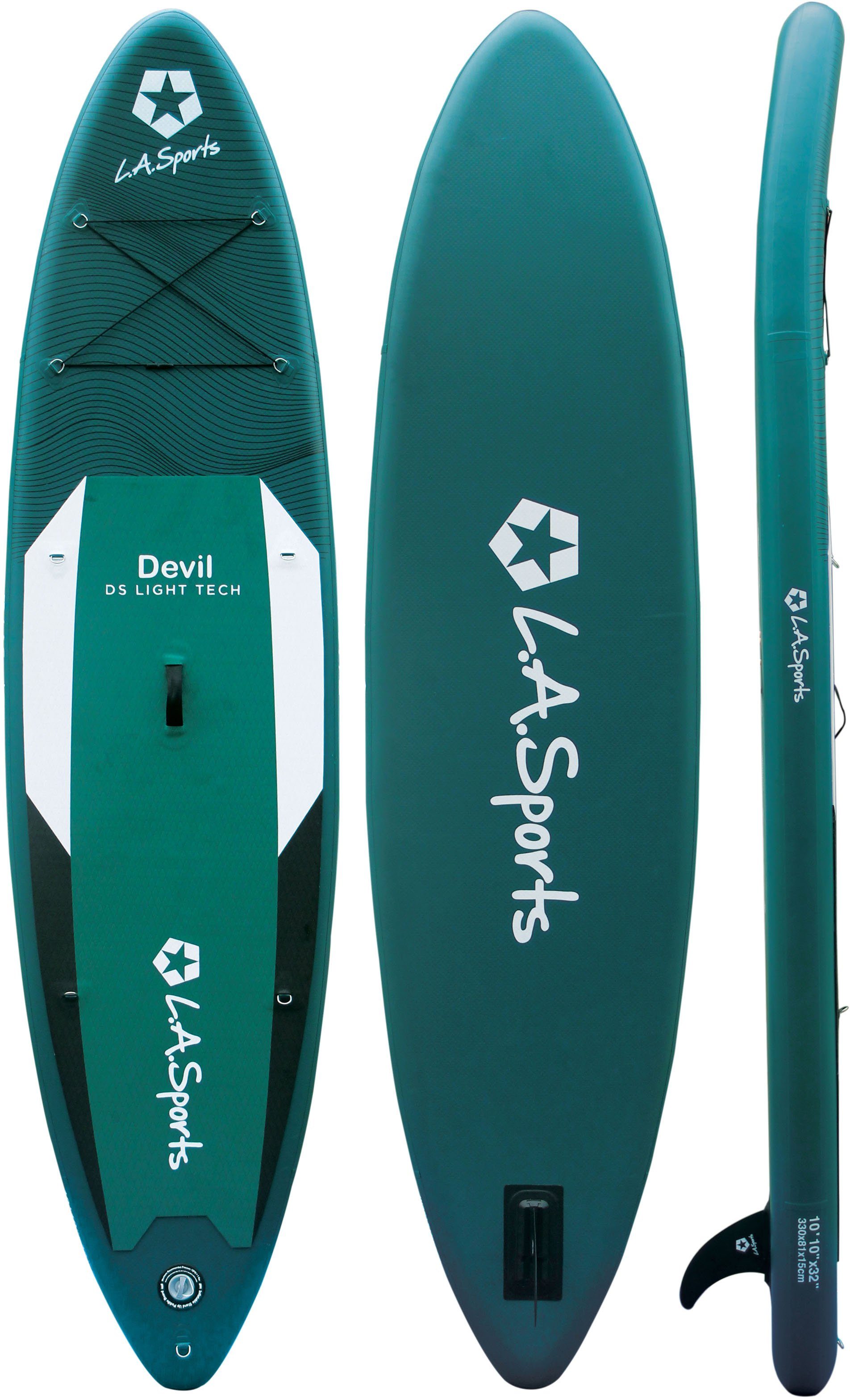 L.A. Sports Inflatable SUP-Board Devil, (Set, 6 tlg., mit Paddel, Pumpe und Transportrucksack)