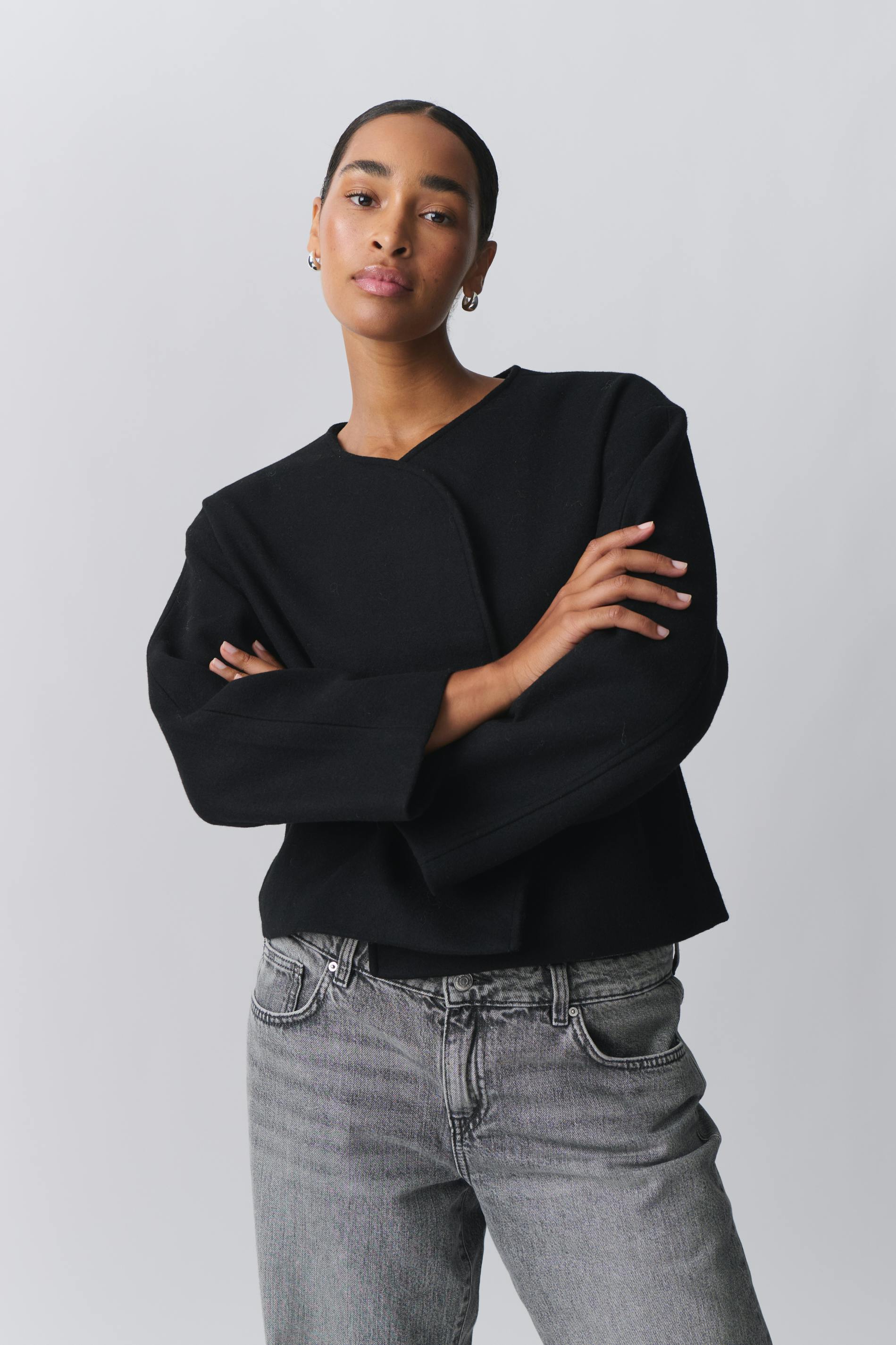 Round neck short jacket