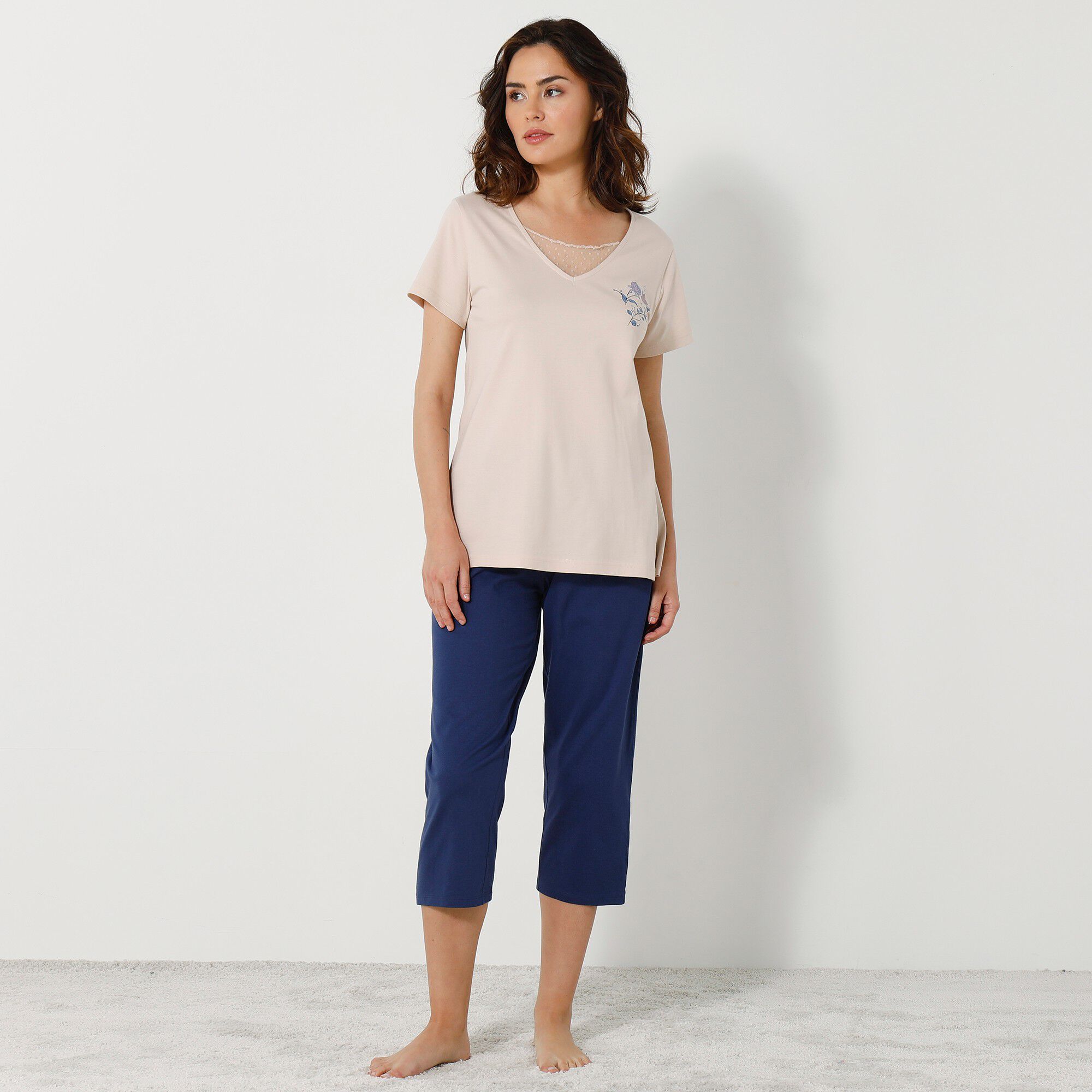T- shirt pyjama manches courtes motif floral imprimé