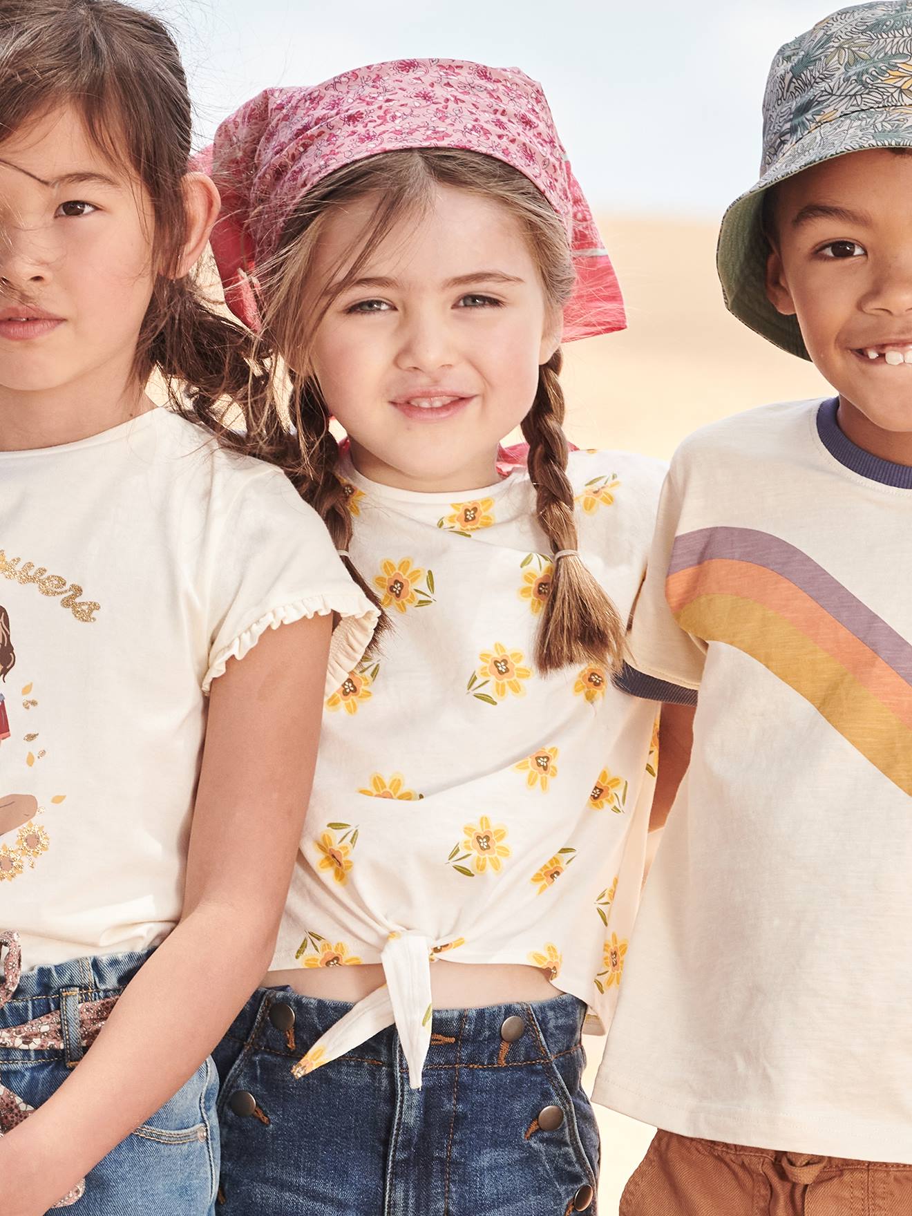 T-shirt imprimé fille avec noeud fantaisie blanc / rouge
