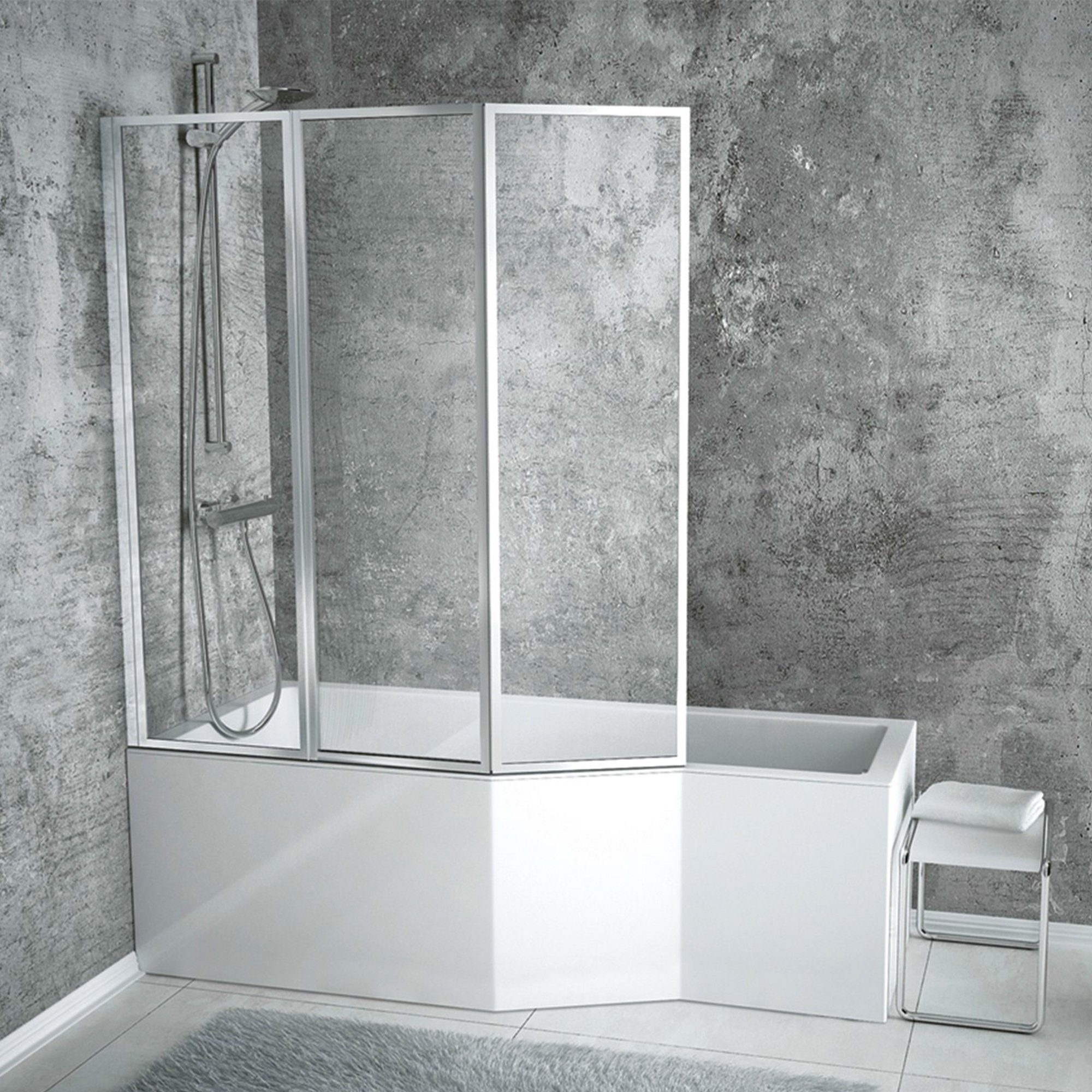 KOLMAN Badewanne Eckbadewanne Integra 150x75, (Links/Rechts), Duschwand Acrylchürze Styroporträger, Ablauf VIEGA & Füße GRATIS