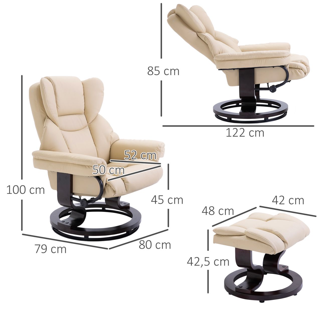 HOMCOM Relaxsessel mit Hocker drehbarer Ruhesessel TV-Sessel mit Liegefunktion