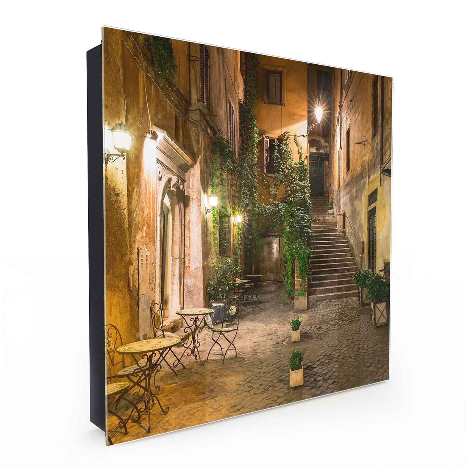 Primedeco Schlüsselkasten Magnetpinnwand und Memoboard mit Glasfront Motiv Gasse bei Nacht (1 St)