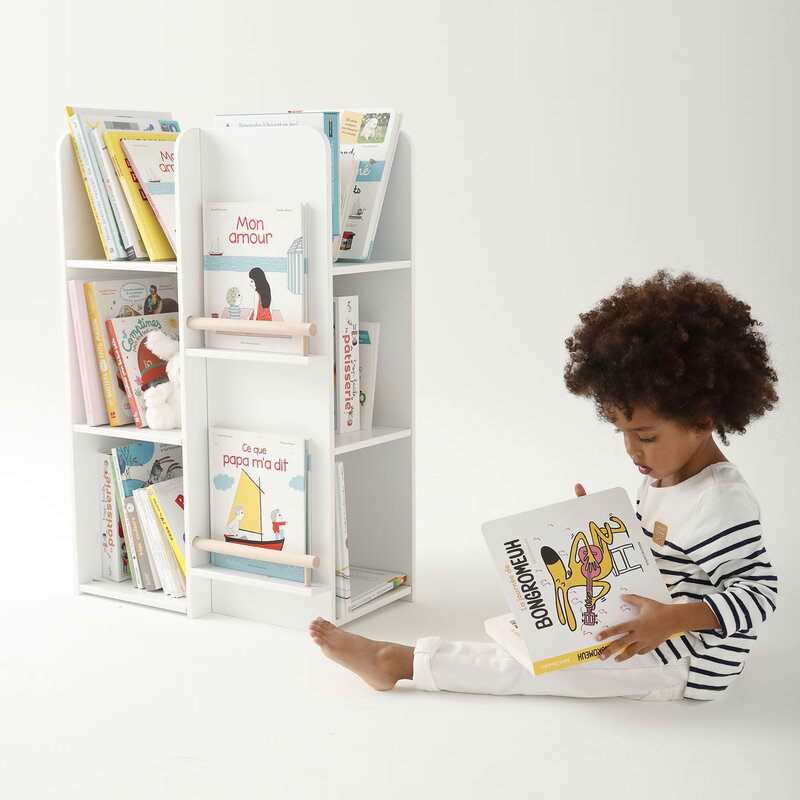 Bibliothèque multi-faces blanc et naturel Oxybul