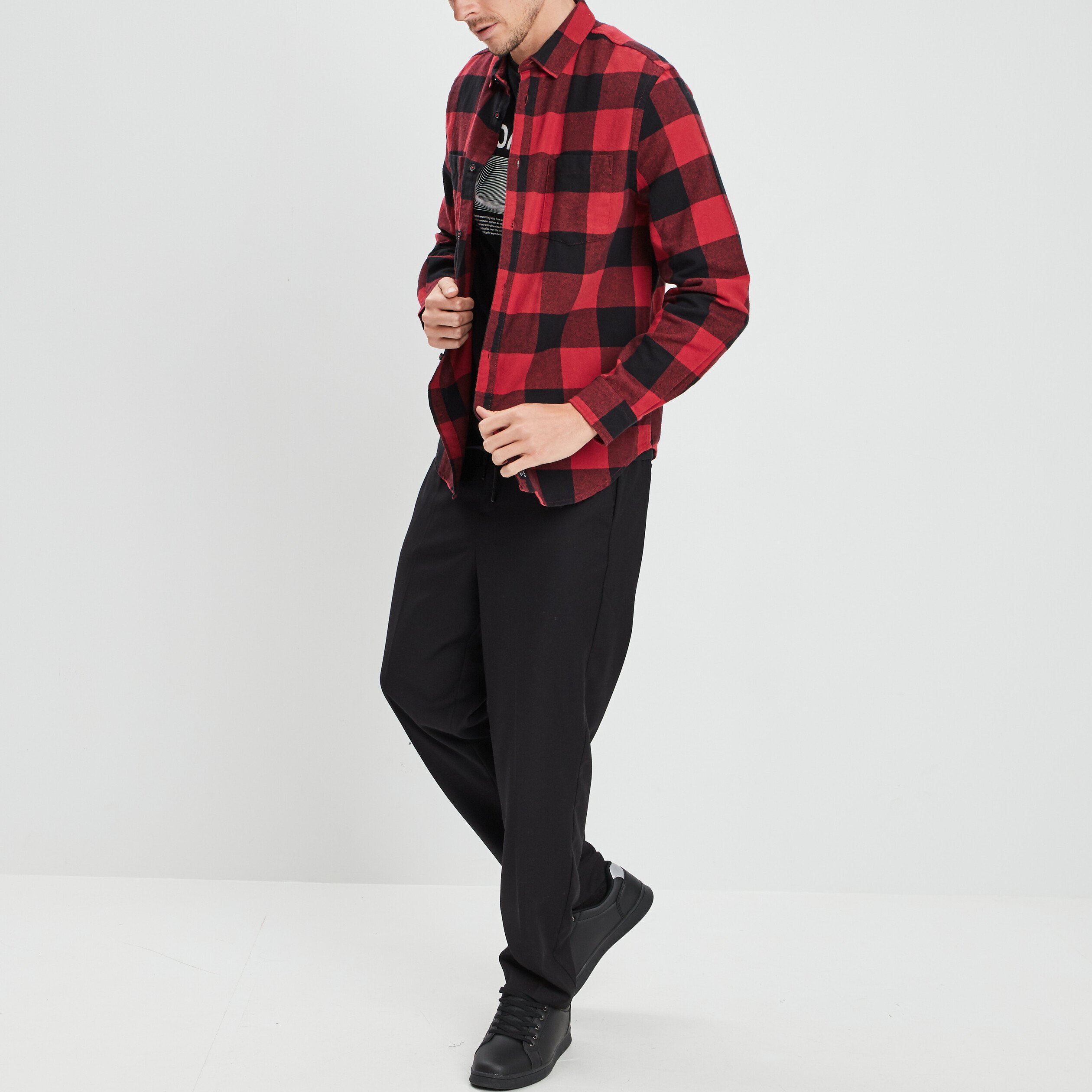 Chemise droite manches longues rouge homme | La Halle
