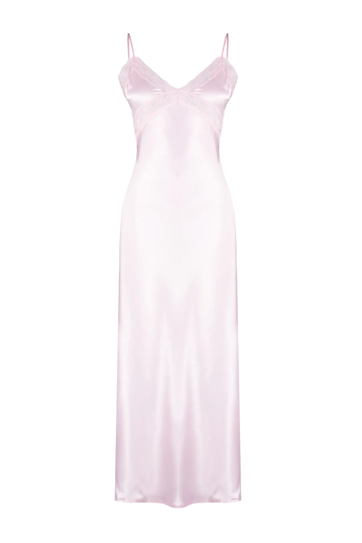 Trendyol Collection  Nachthemd aus gewebter rosa Spitze aus Satin – Seilriemen THMSS24GC00003