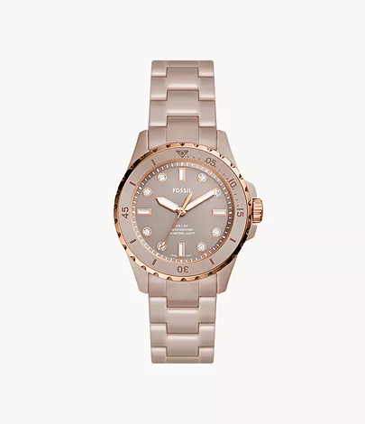 Fossil Uhr FB-01 3-Zeiger-Werk Keramik karamellfarben