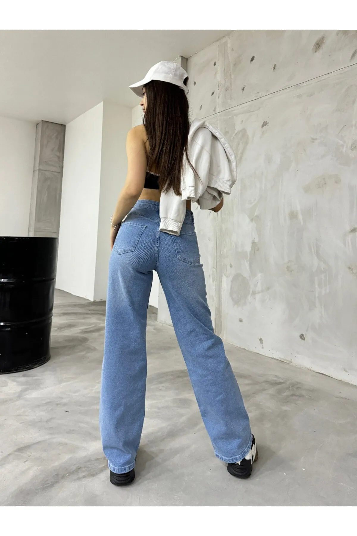 BİKELİFE  Hellblaue Jeans mit hoher Taille und weitem Bein aus Lycra für Damen