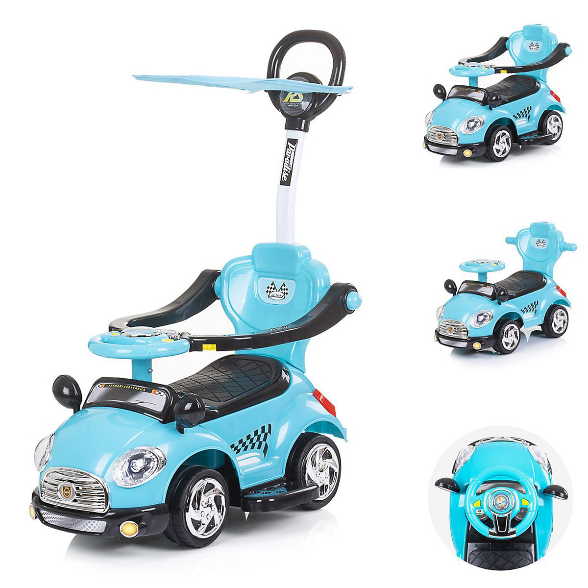 Rutschauto Super Car 2 in 1 Schubstange, Stauraum, Sonnendach, Musik Rutschautos